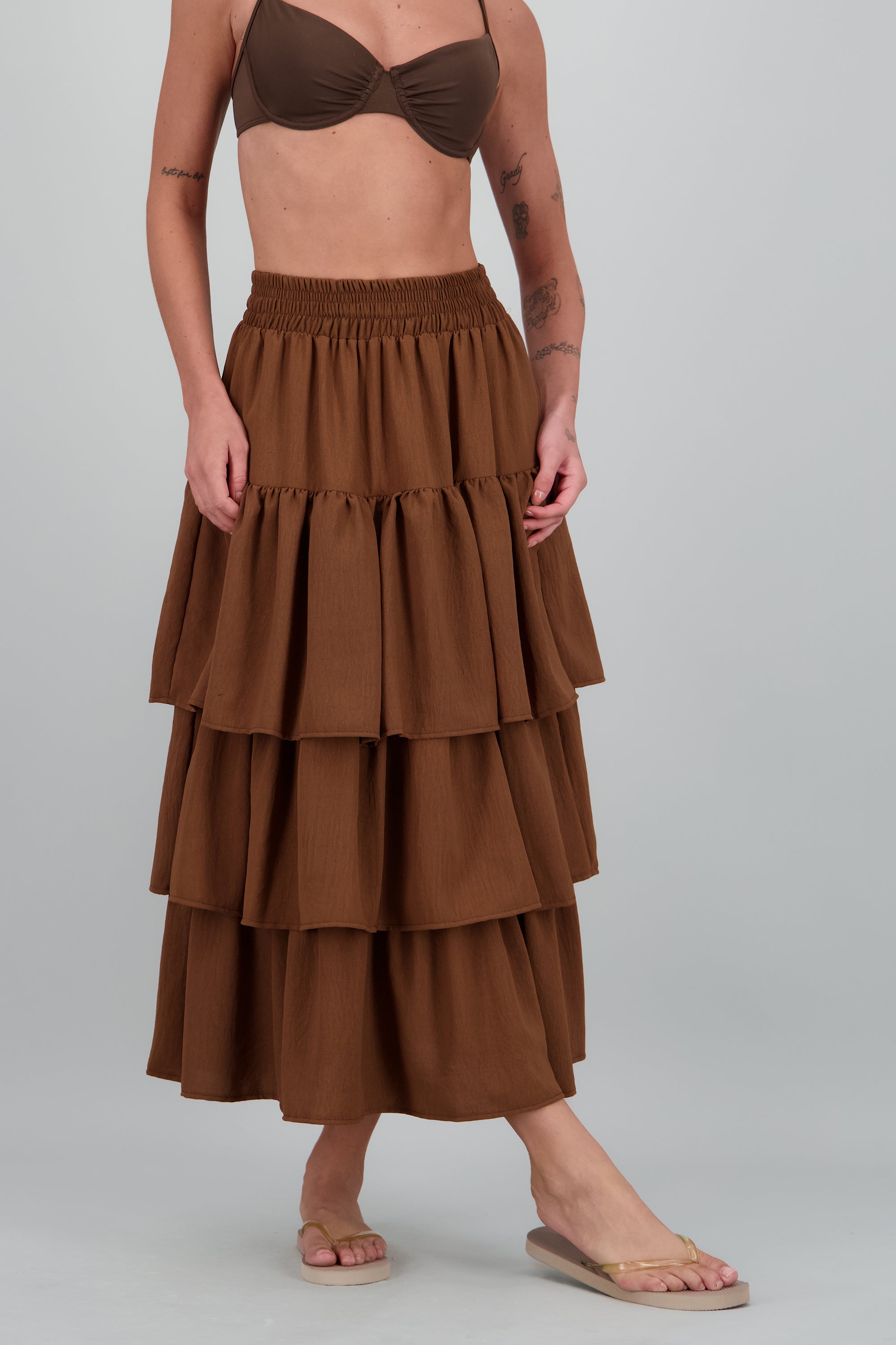 Falda maxi 3 olanes CHOCOLATE