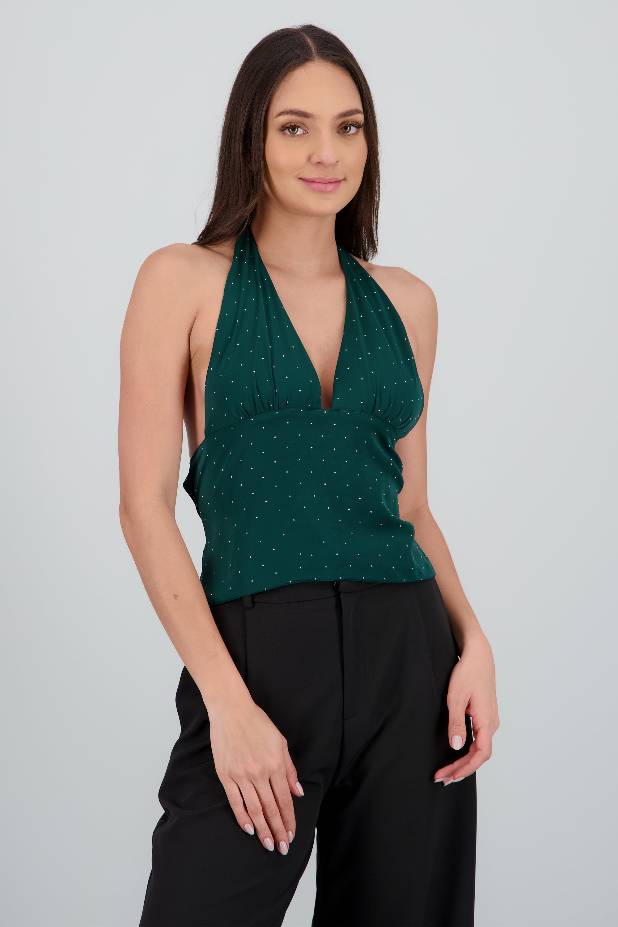 top halter detalle brillos VERDE CAZADOR