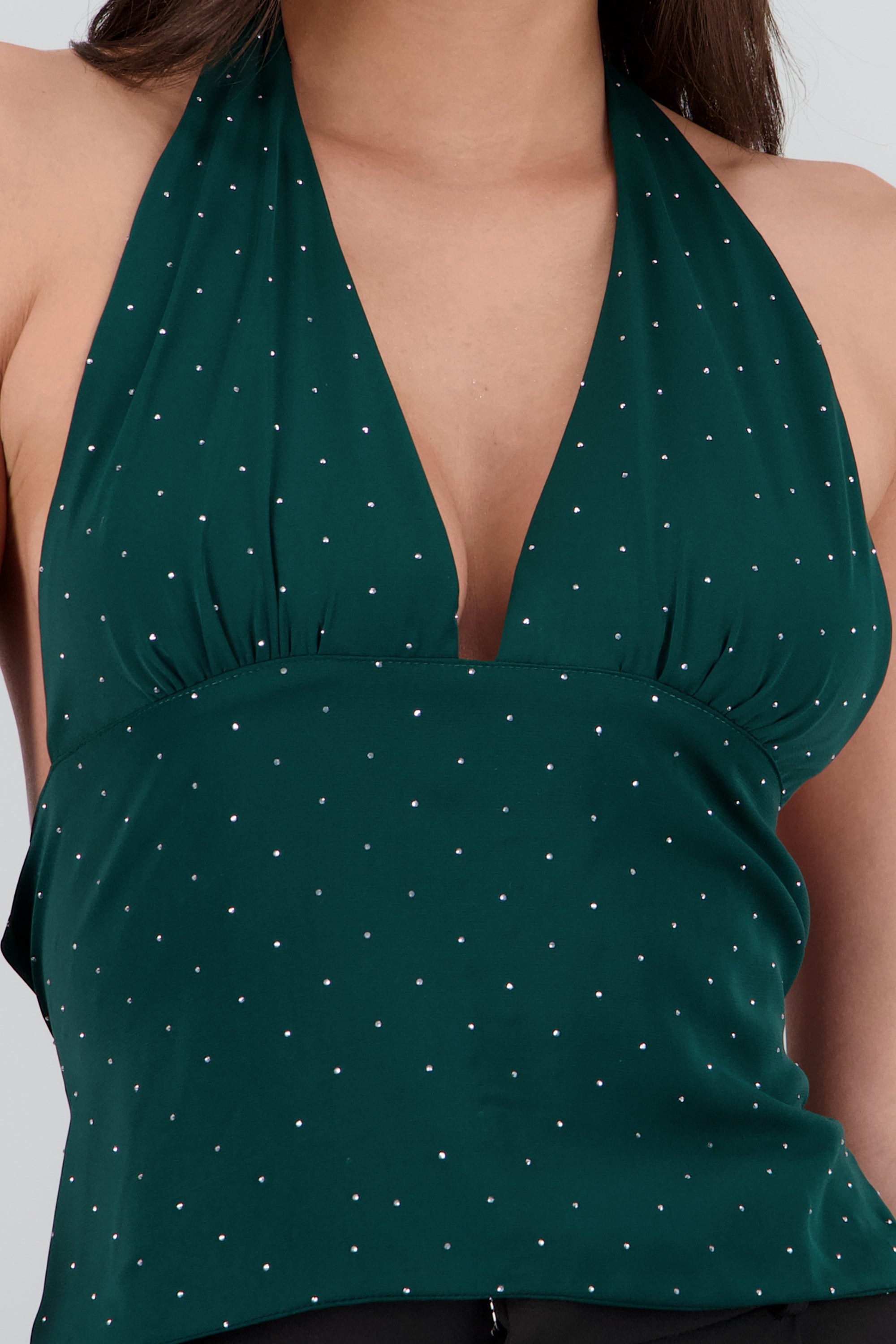 top halter detalle brillos VERDE CAZADOR
