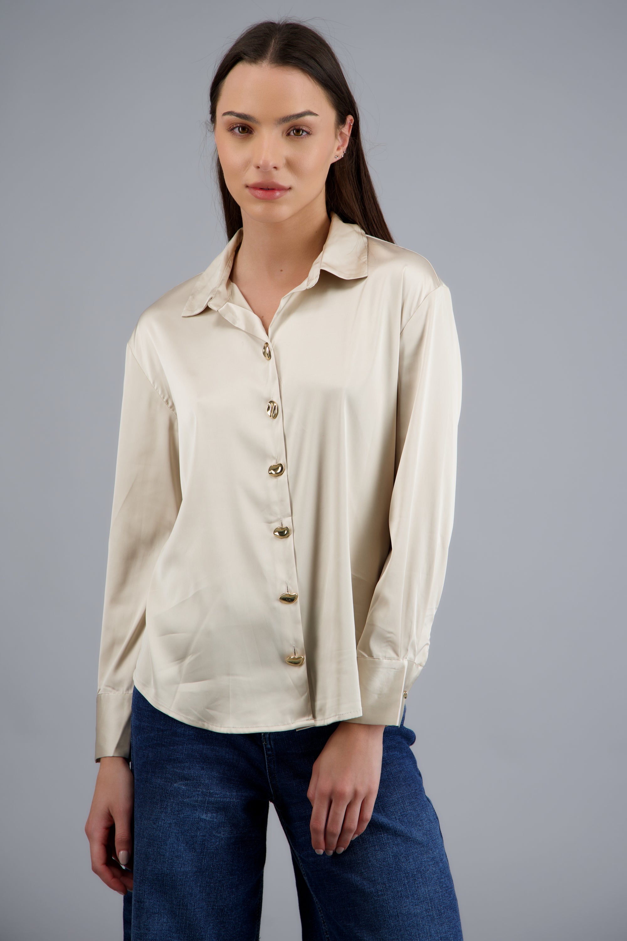 Camisa satin oversize BEIGE