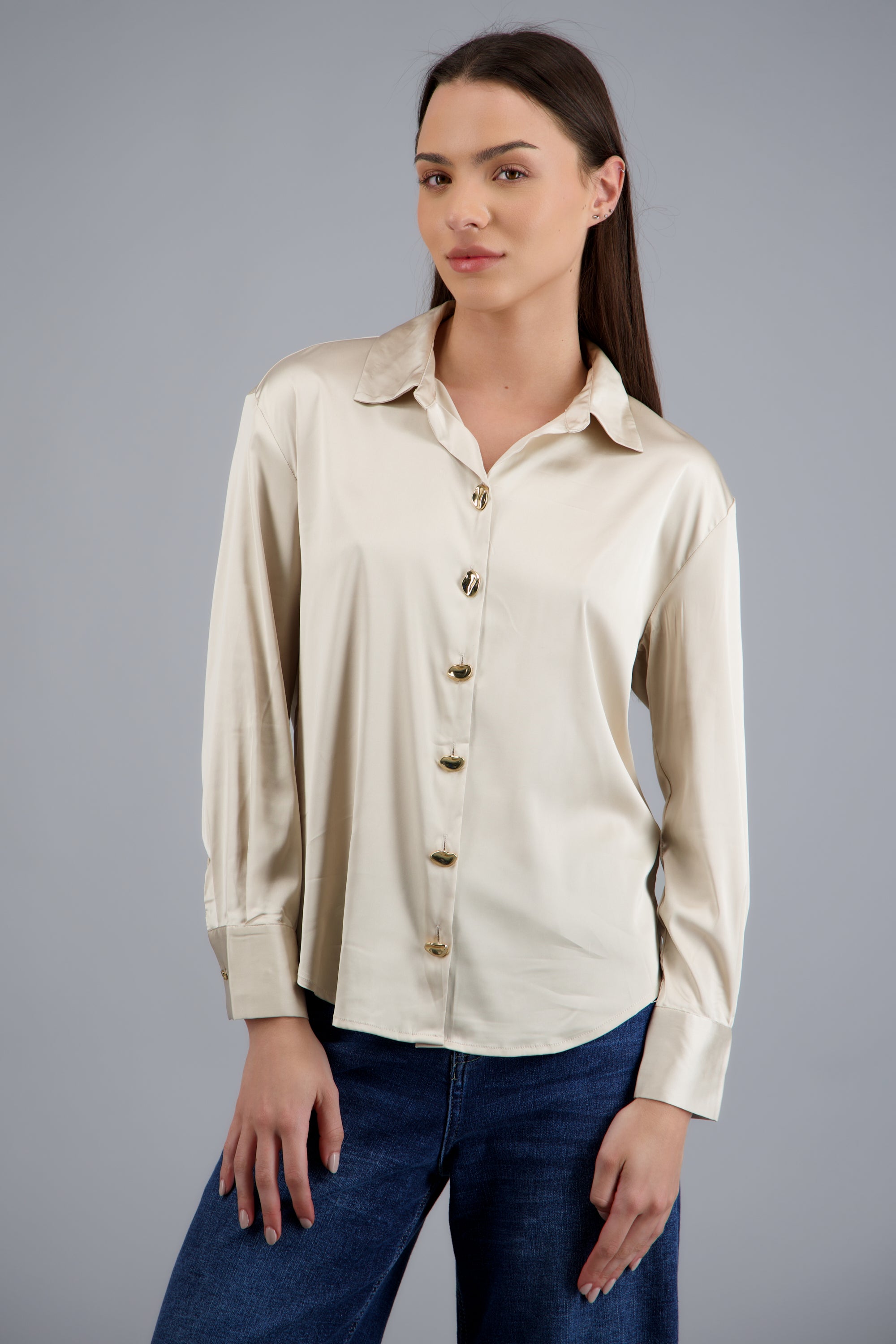 Camisa satin oversize BEIGE