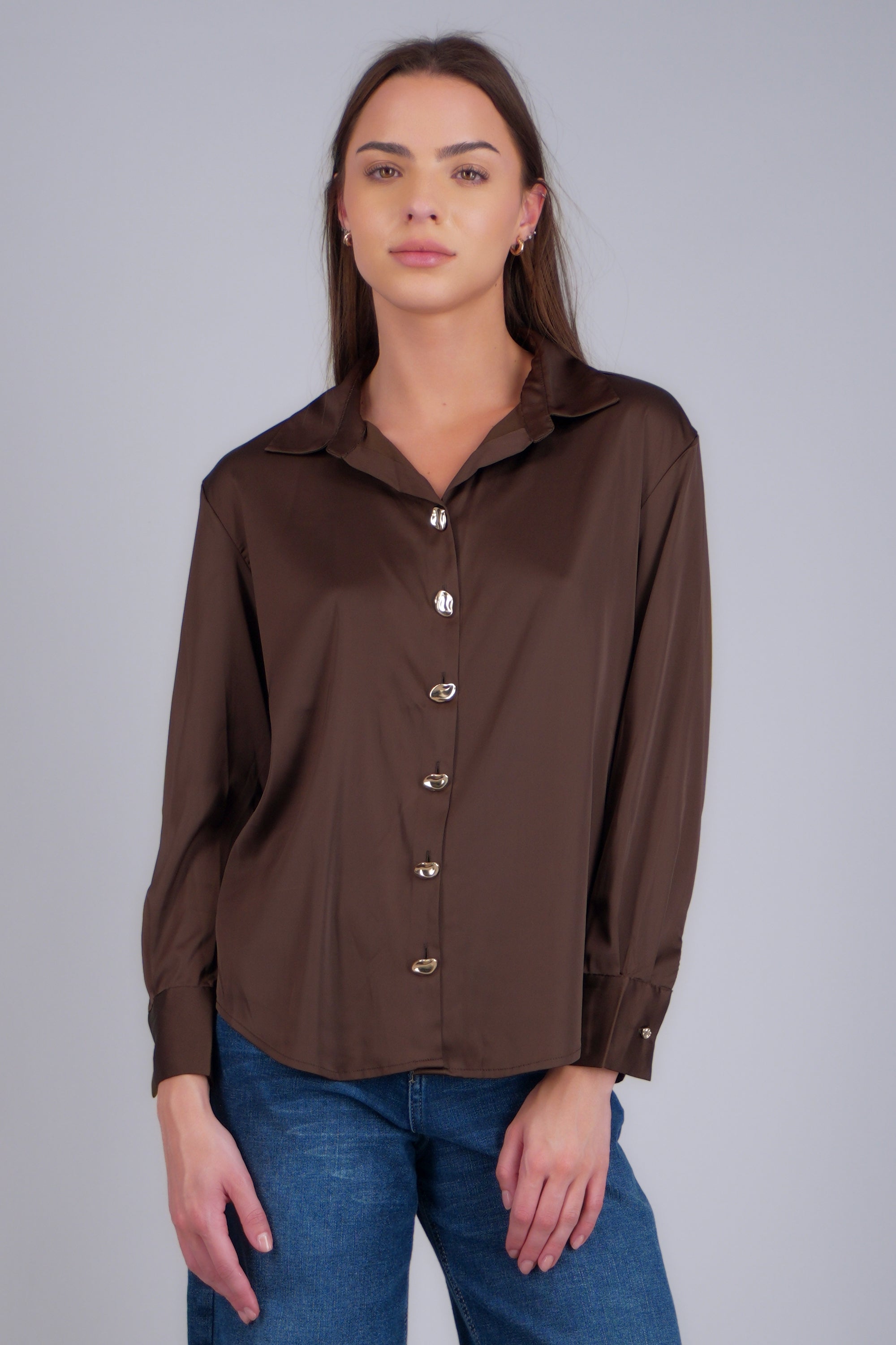 Camisa satin oversize CHOCOLATE