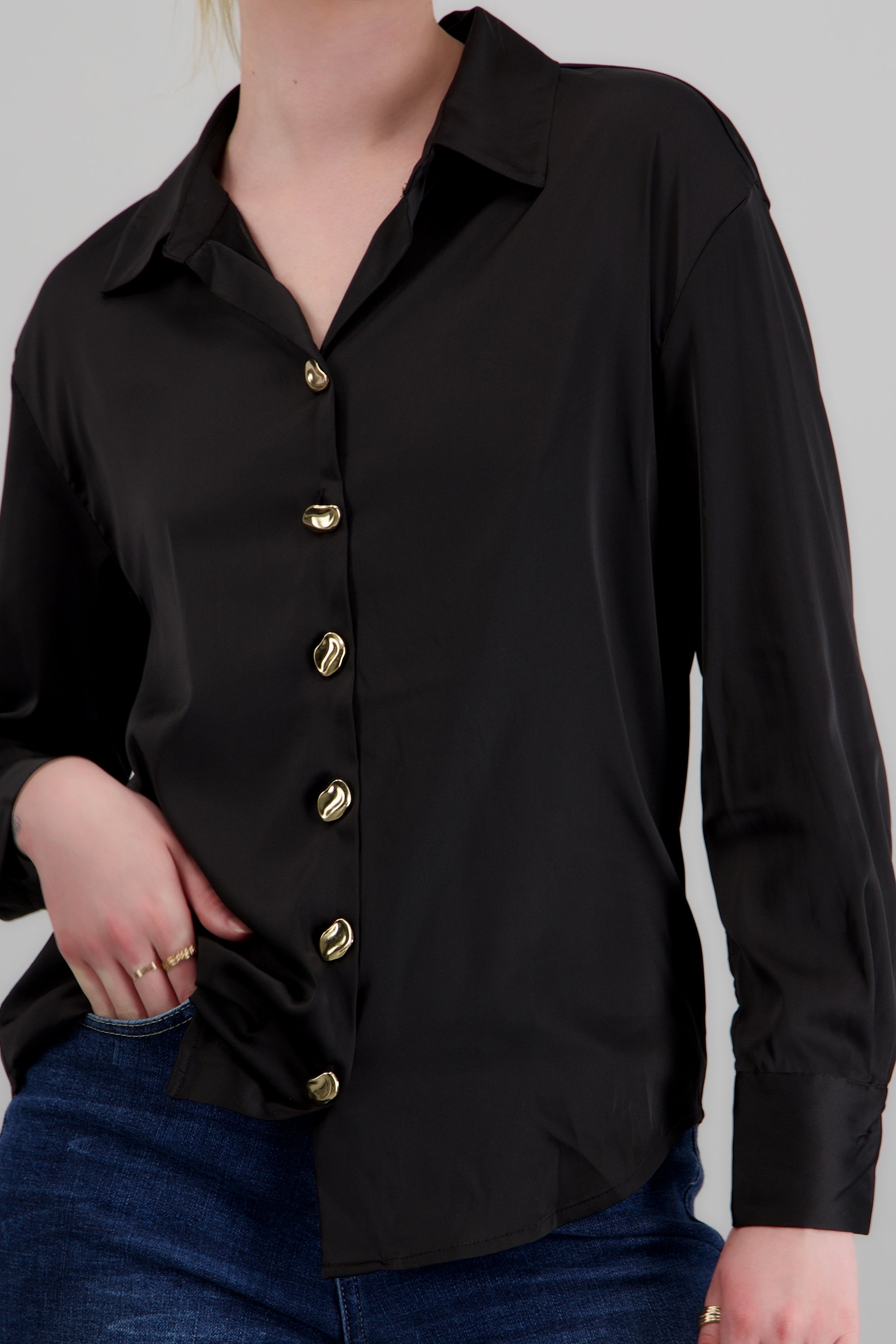 Camisa satin oversize NEGRO