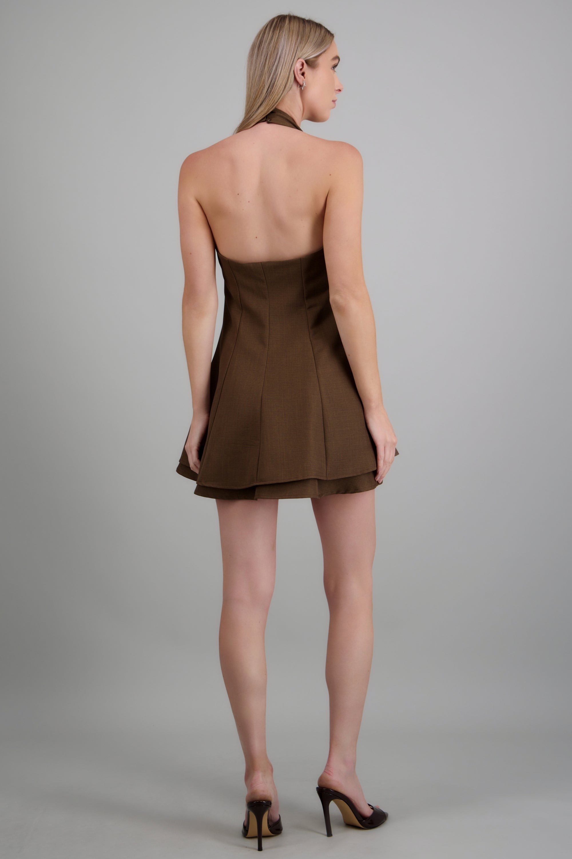 Vestido corto halter falda ampon hypsters TAUPE