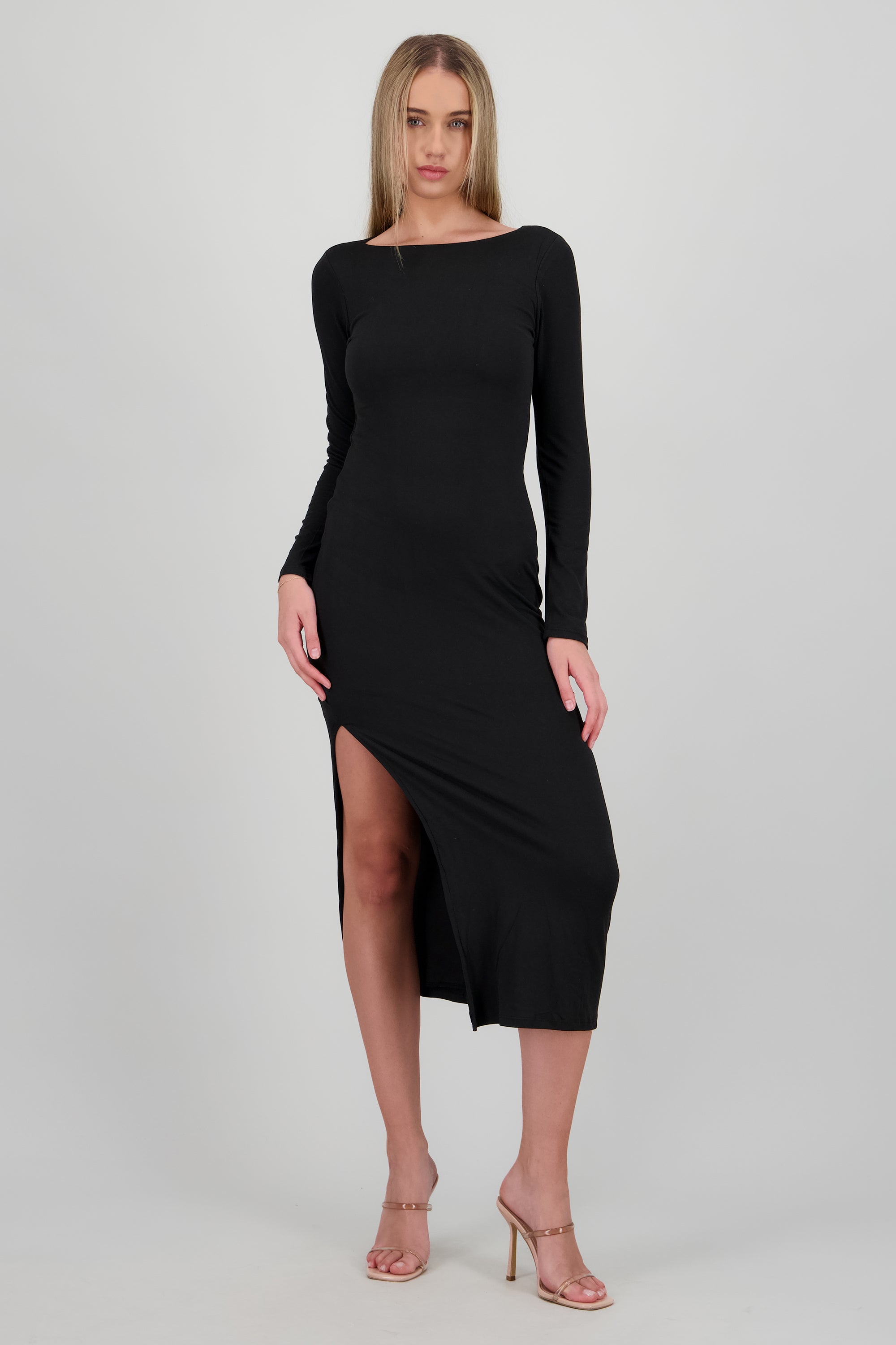 Vestido escote redondo manga larga NEGRO