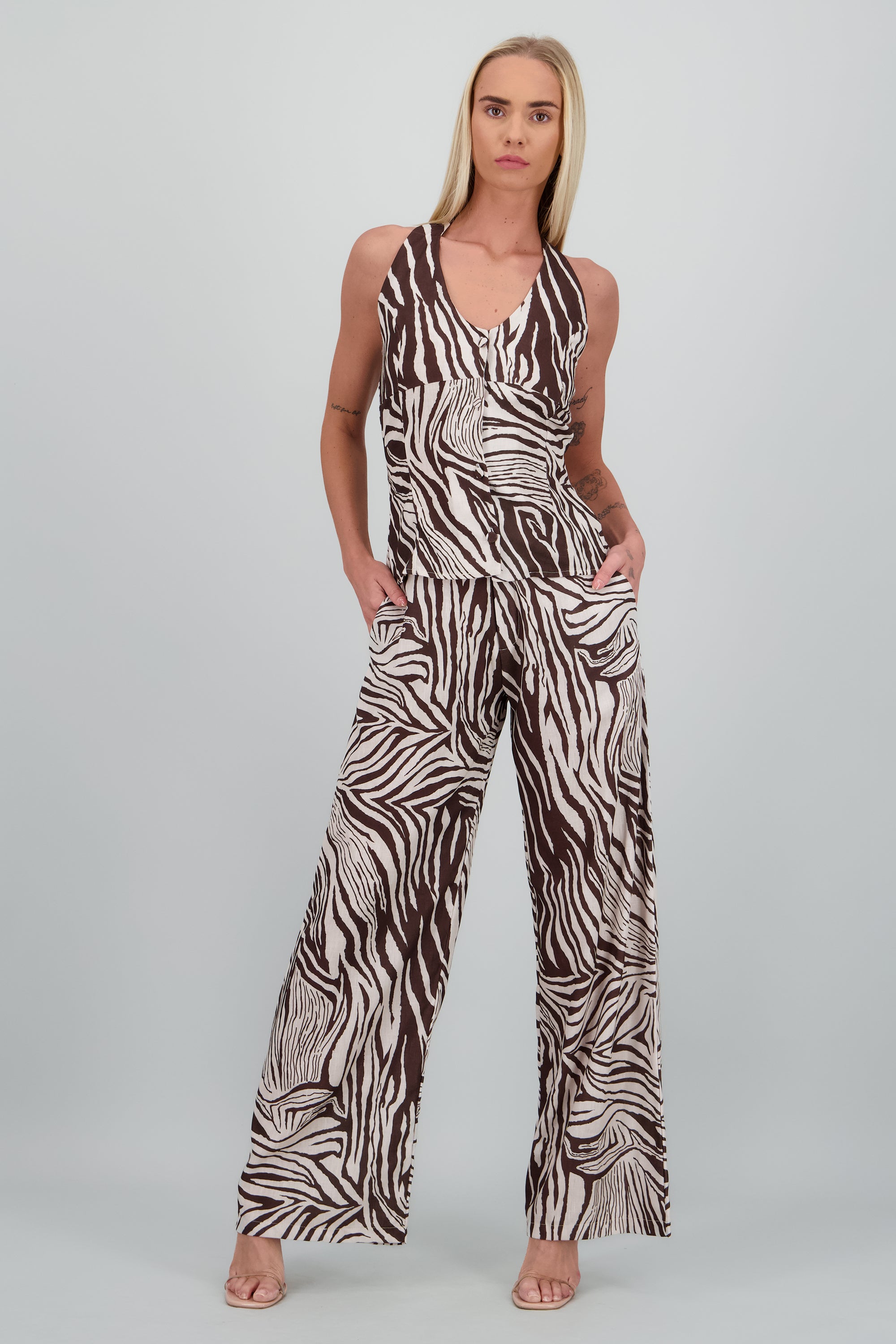 pantalon wide leg animal print CAFE COMBO