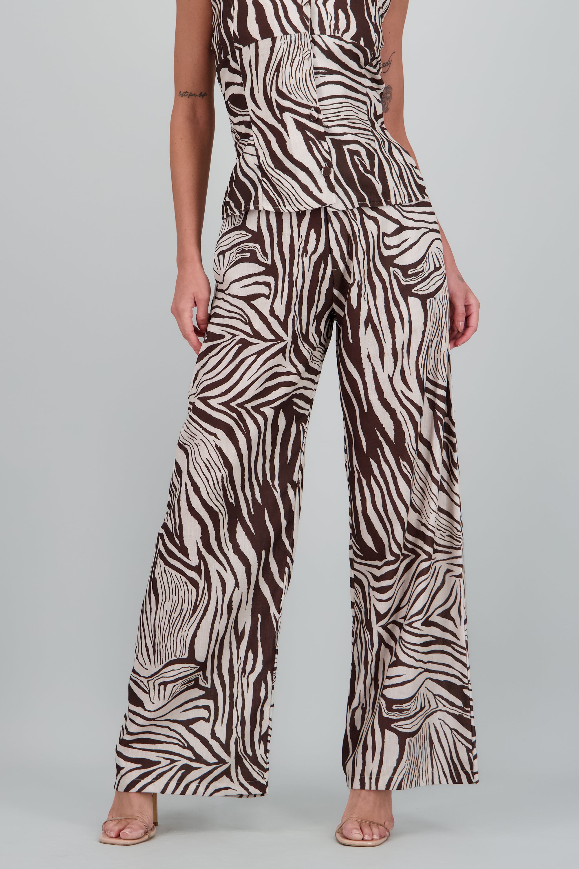 pantalon wide leg animal print CAFE COMBO