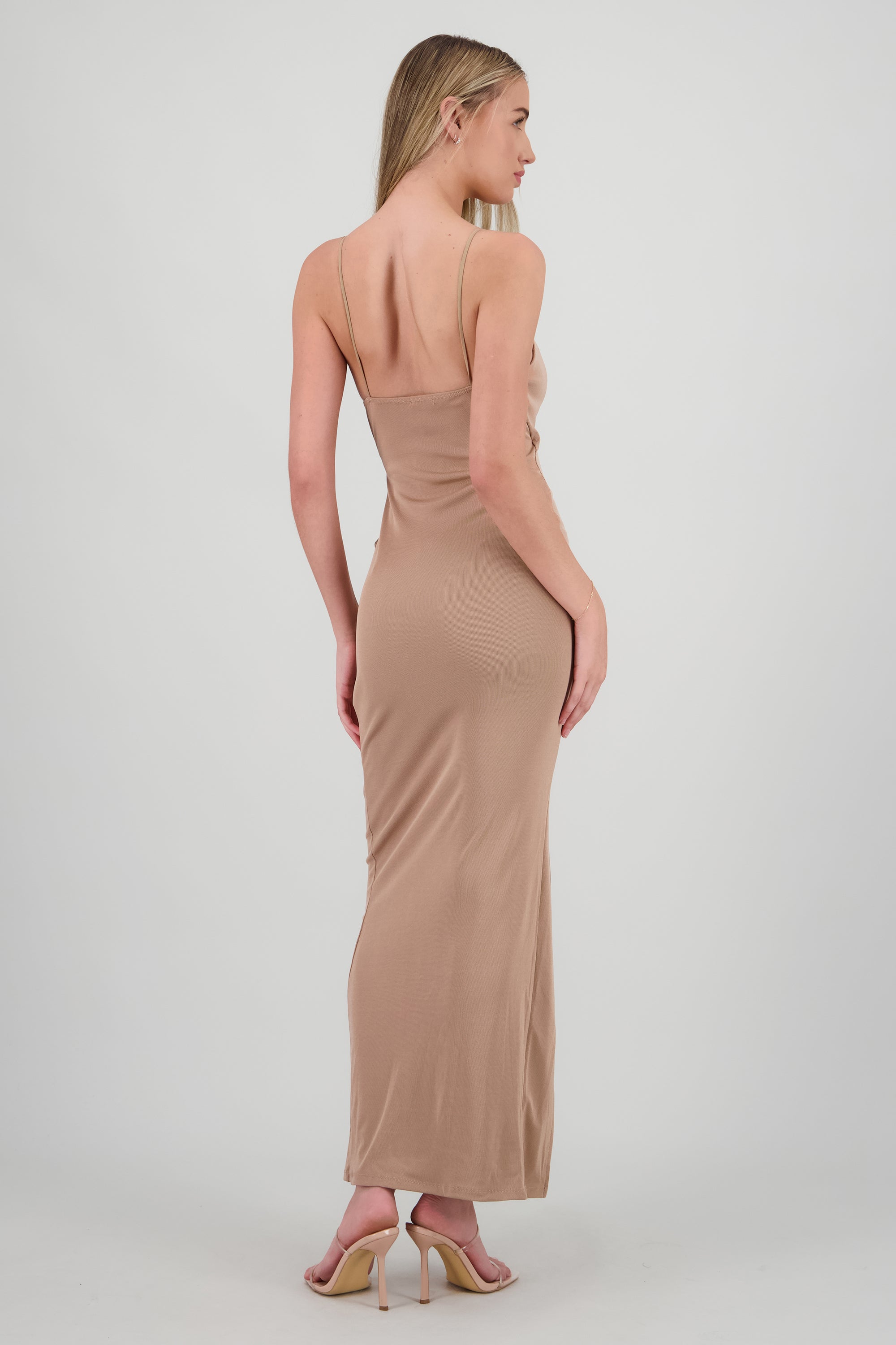 Vestido escote cuadrado tirantes TAUPE