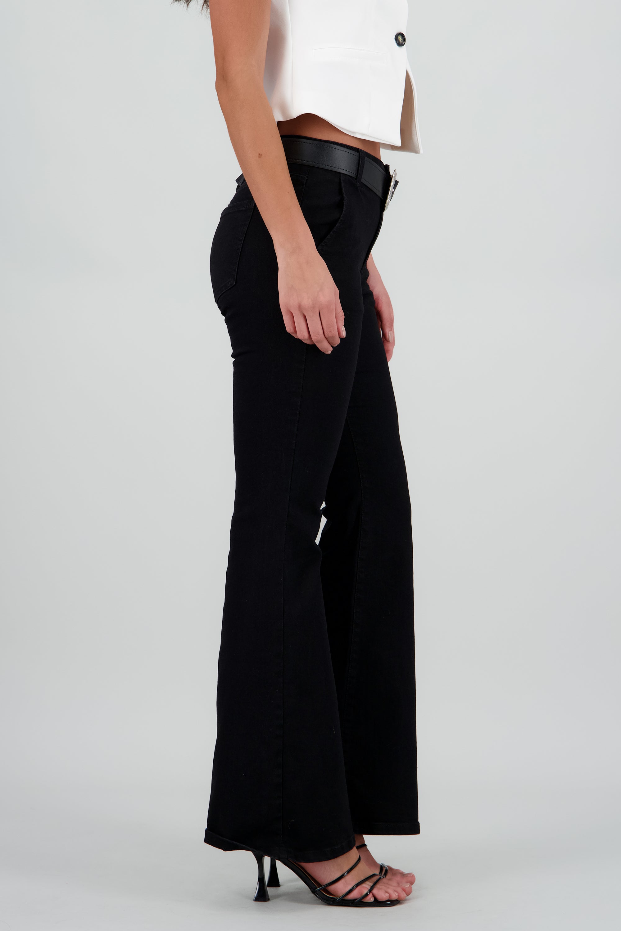 jeans slim flare belted NEGRO