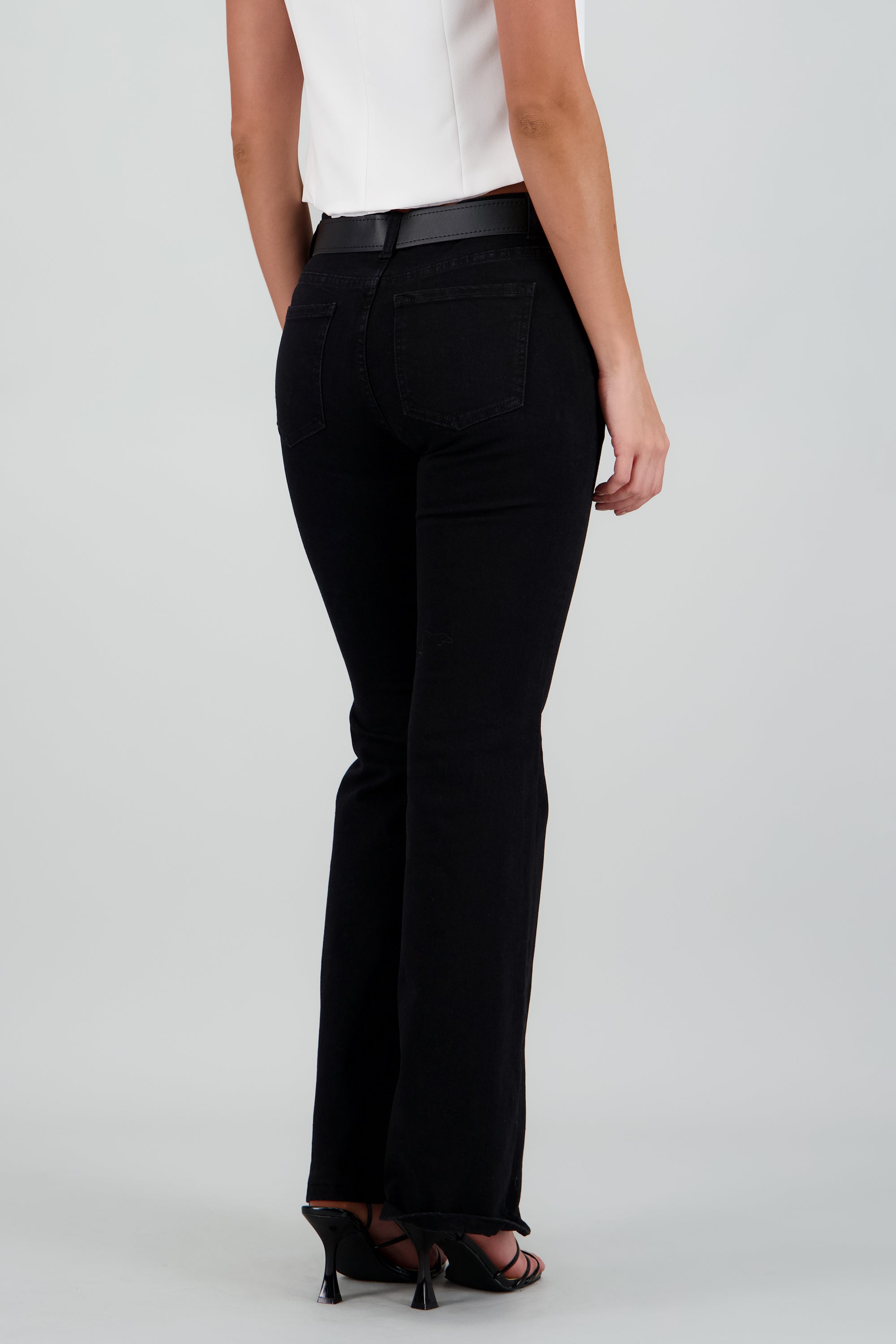 jeans slim flare belted NEGRO