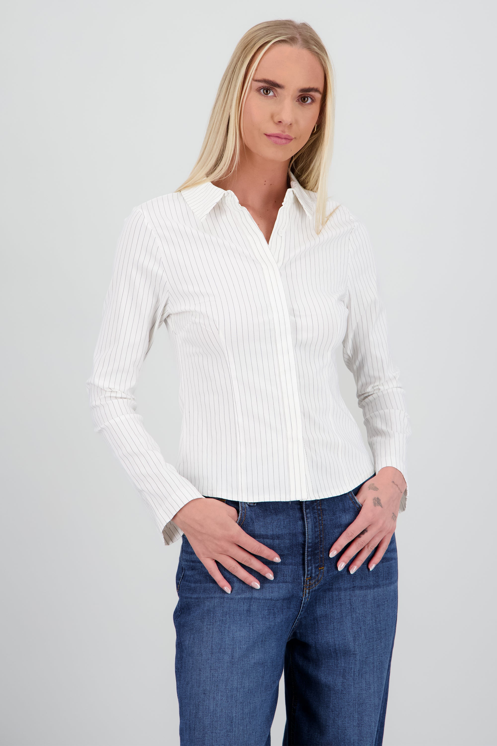 Camisa rayas detalle cintura BLANCO COMBO