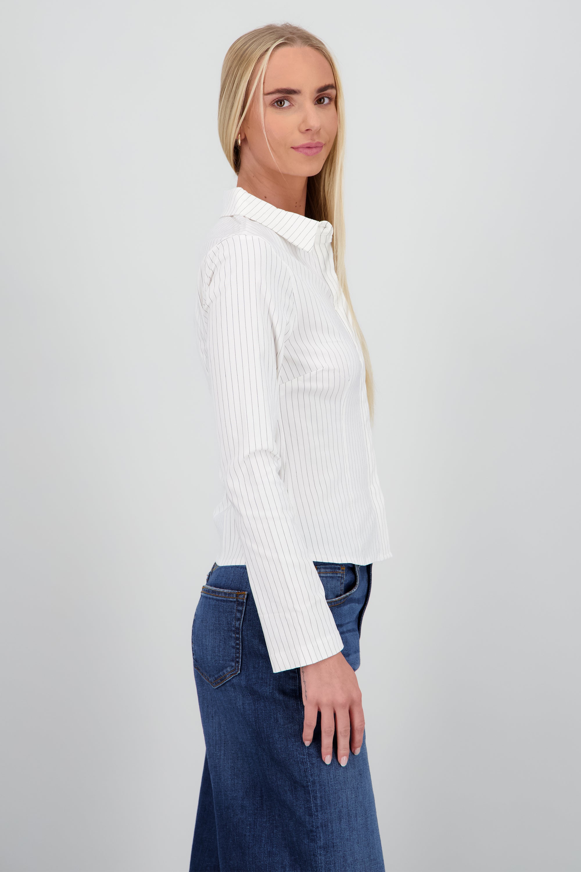 Camisa rayas detalle cintura BLANCO COMBO