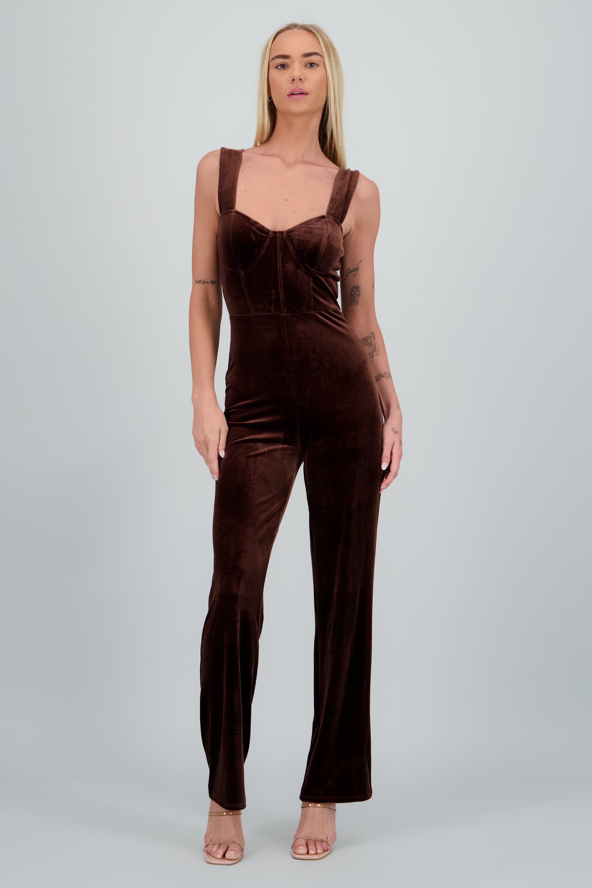 Jumpsuit velvet detalle costuras CHOCOLATE