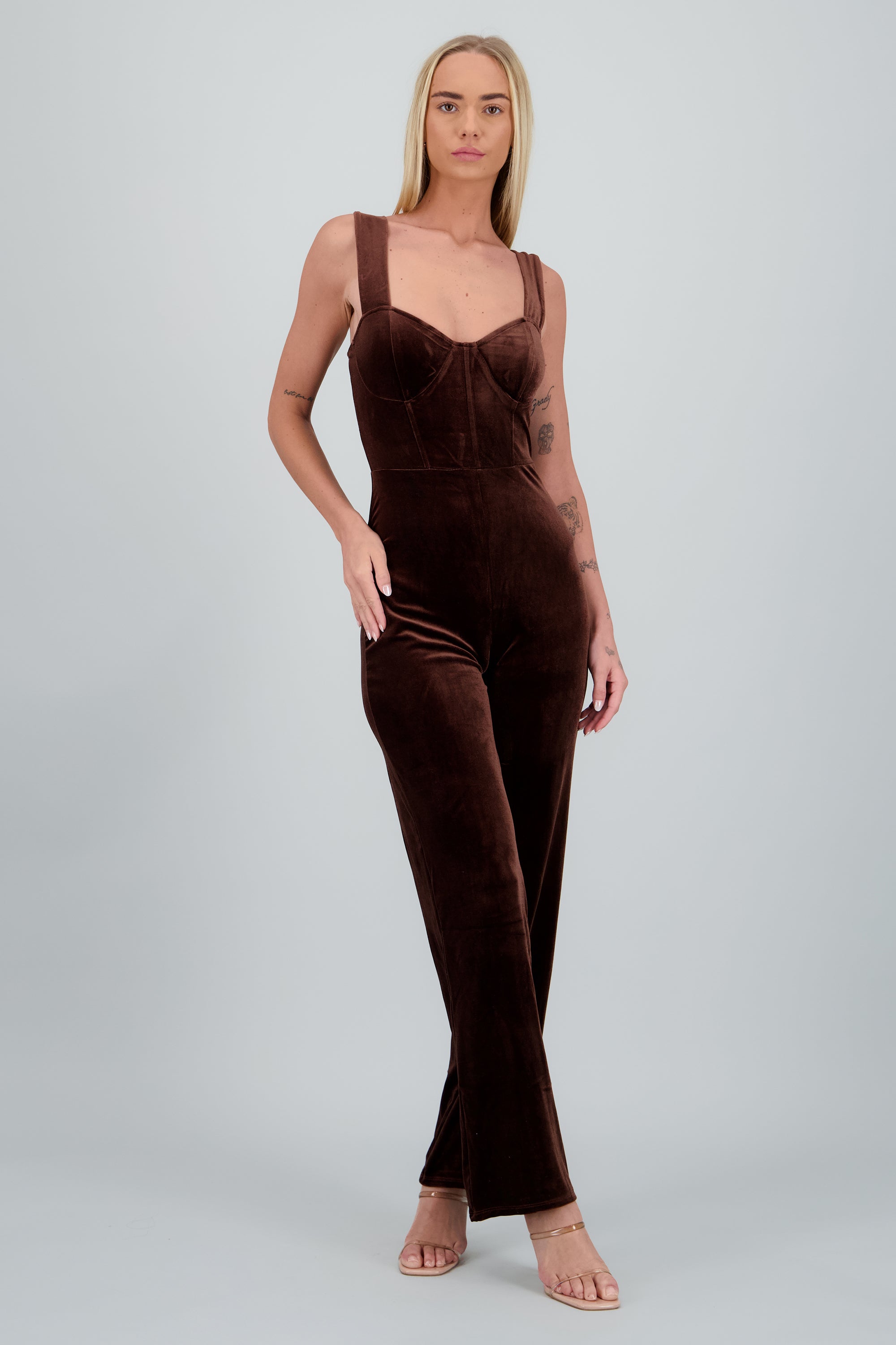 Jumpsuit velvet detalle costuras CHOCOLATE