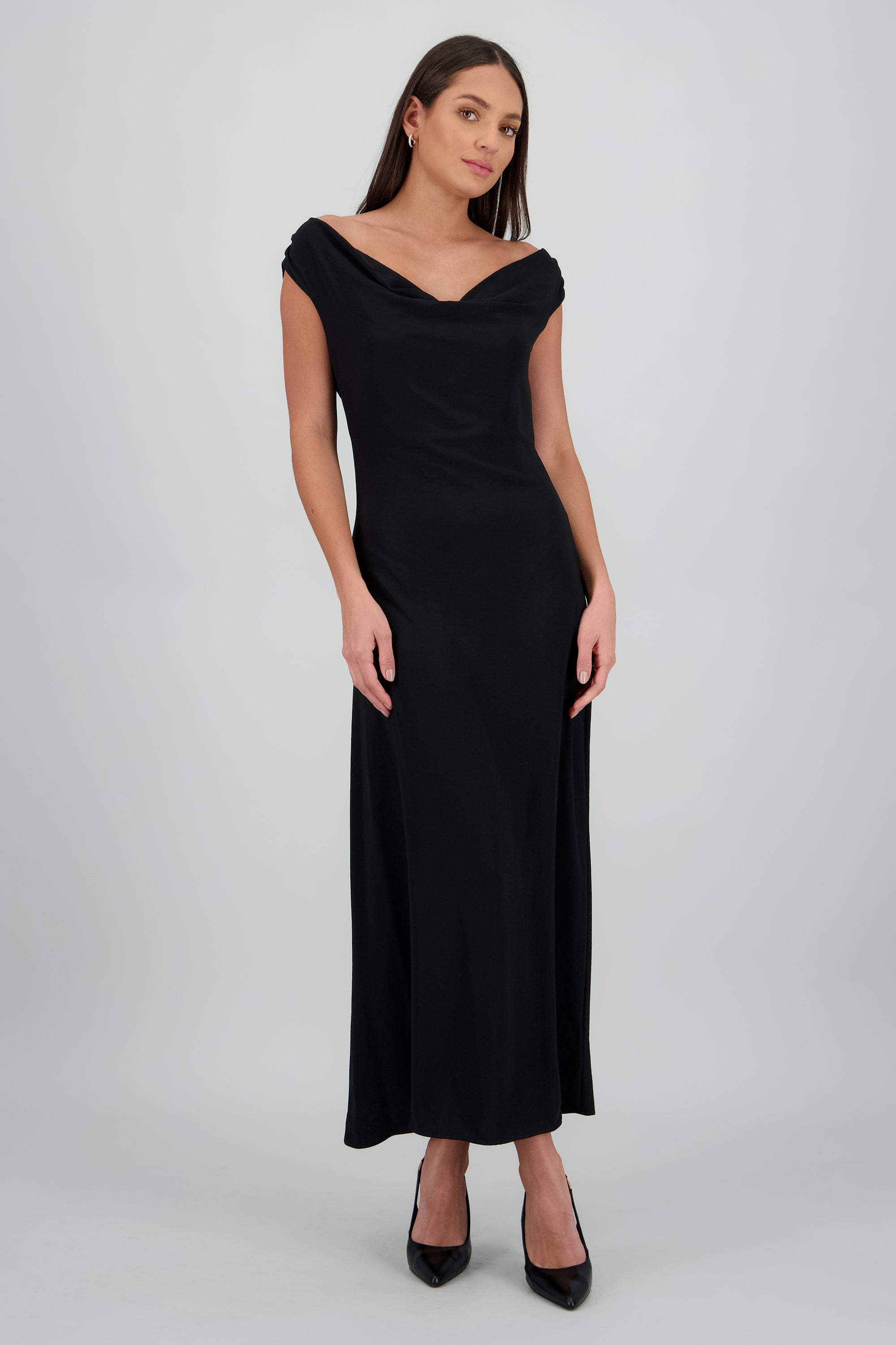 vestido maxi drapeado cut clean NEGRO