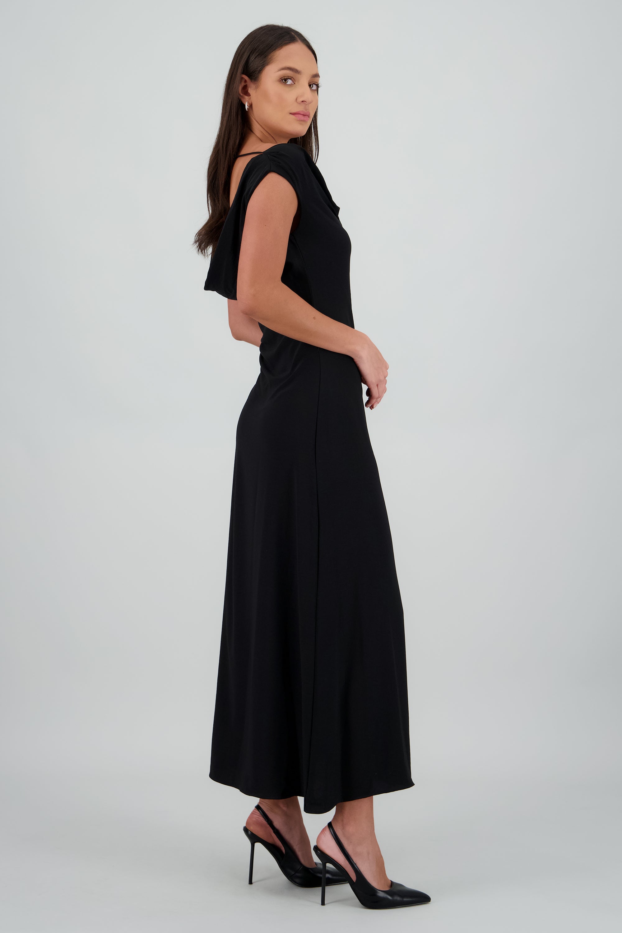 vestido maxi drapeado cut clean NEGRO