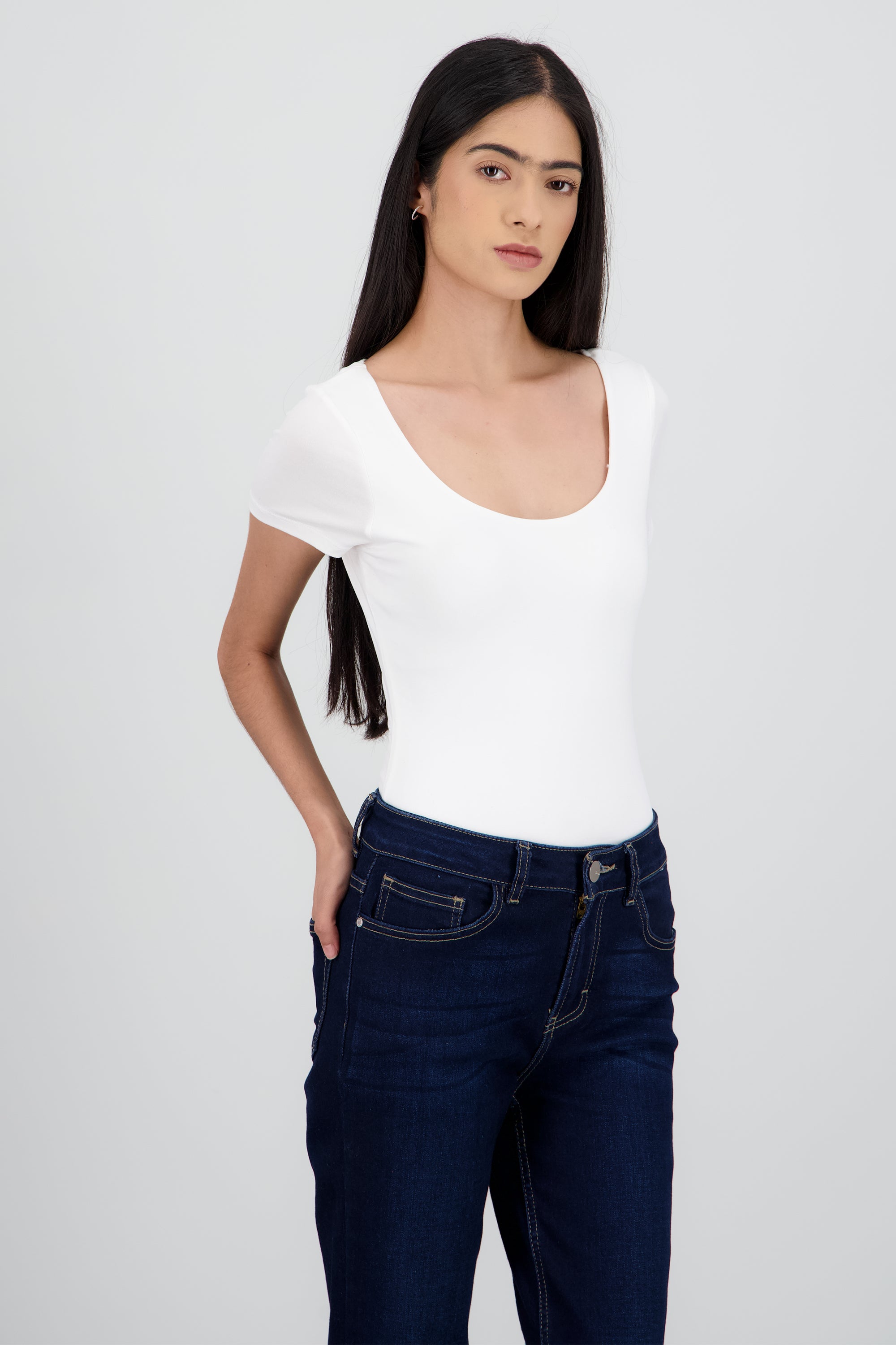 Bodysuit escote redondo manga corta BLANCO