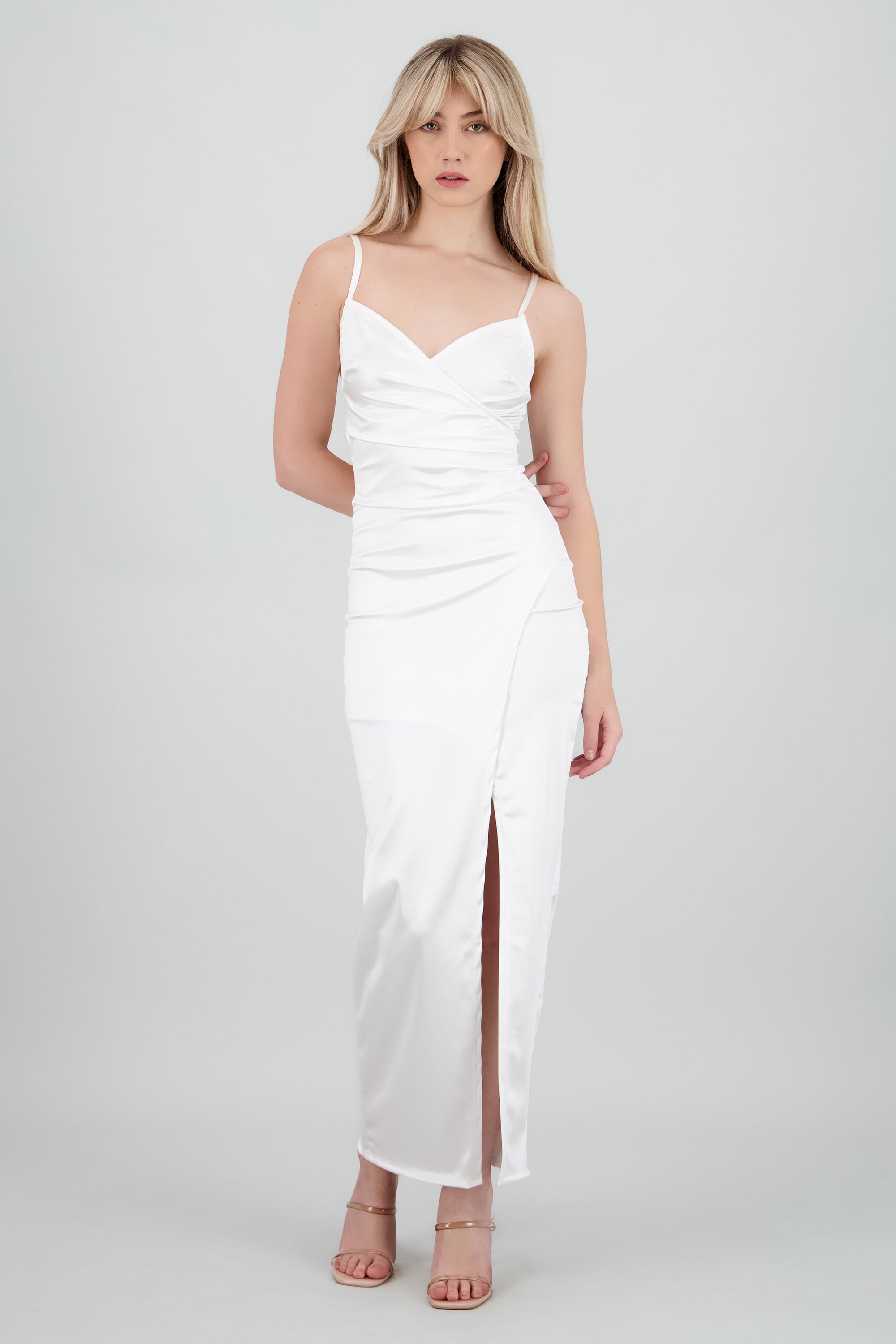 Vestido satinado midi BLANCO