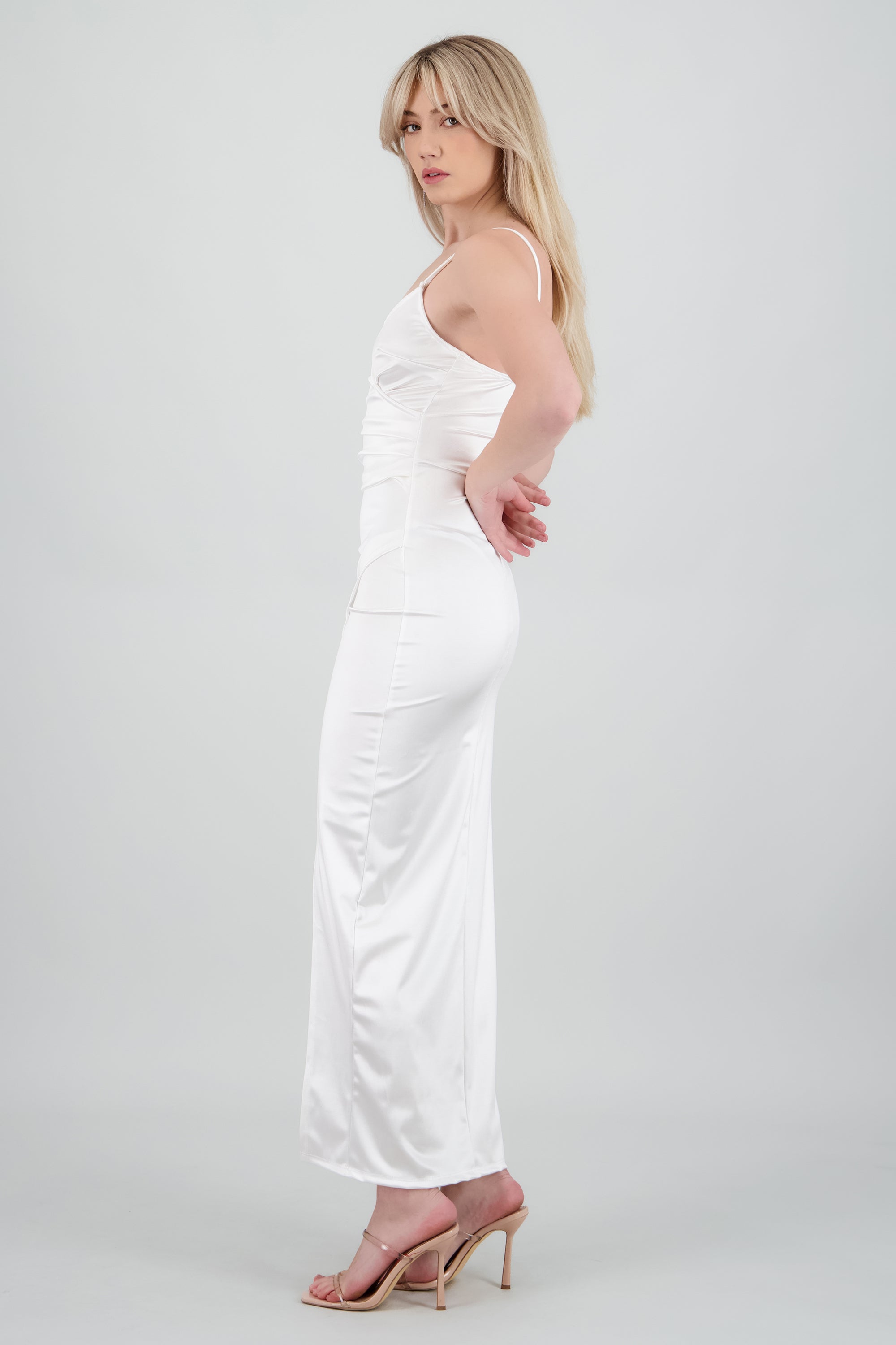 Vestido satinado midi BLANCO