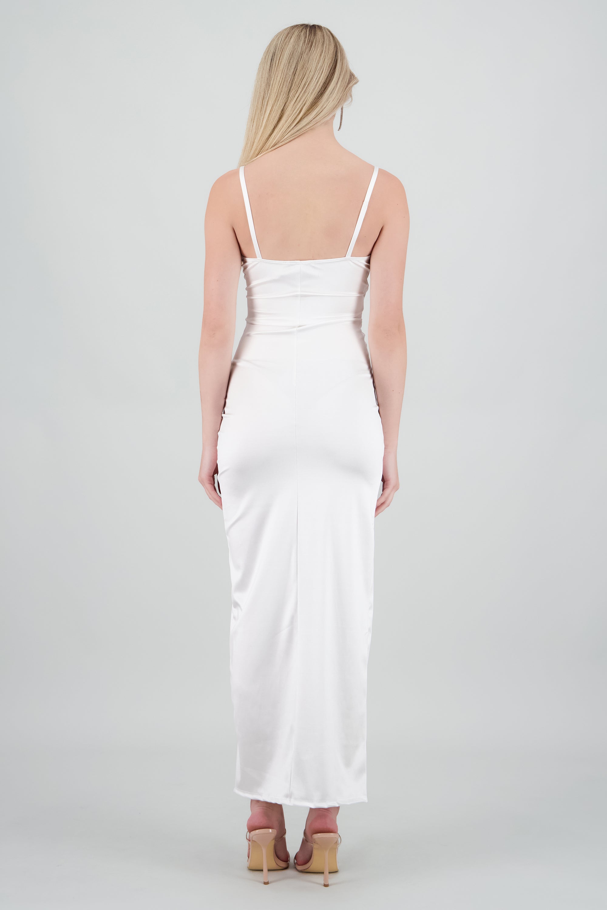 Vestido satinado midi BLANCO