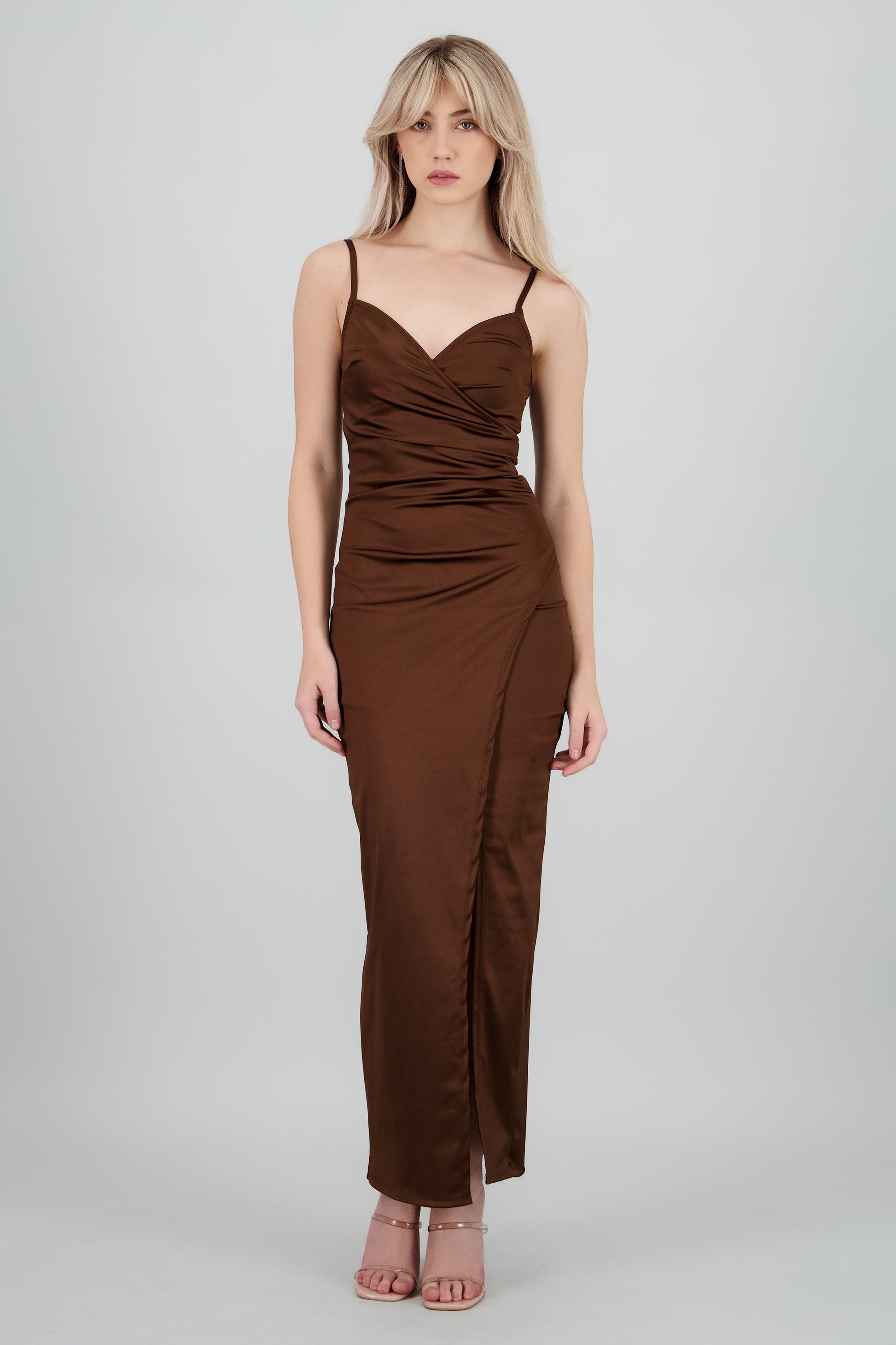 Vestido satinado midi CHOCOLATE