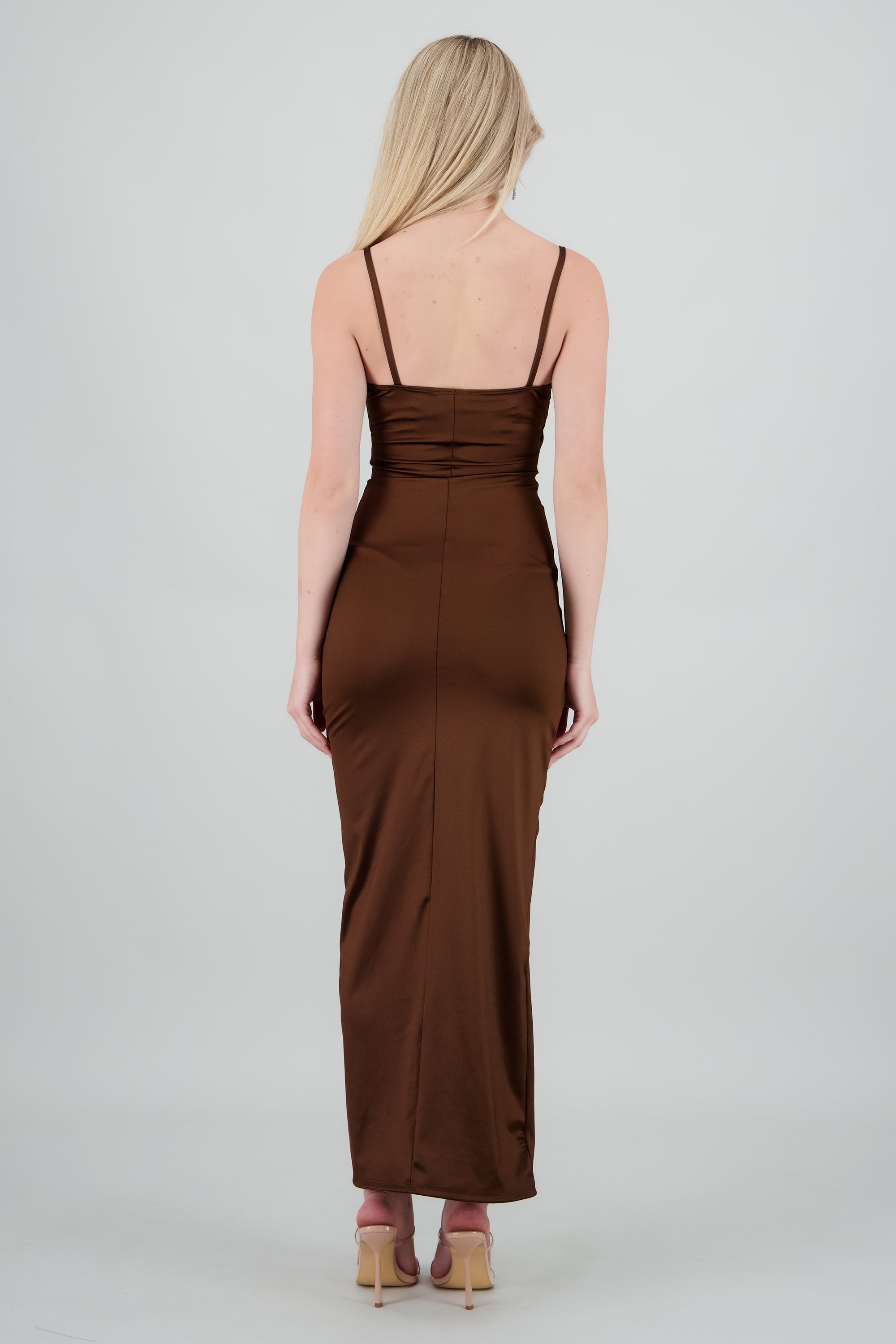 Vestido satinado midi CHOCOLATE