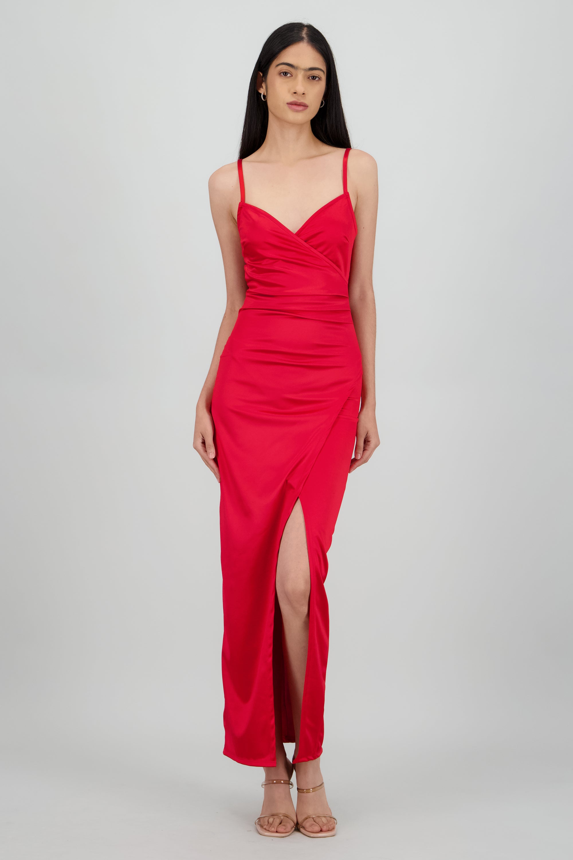 Vestido satinado midi ROJO
