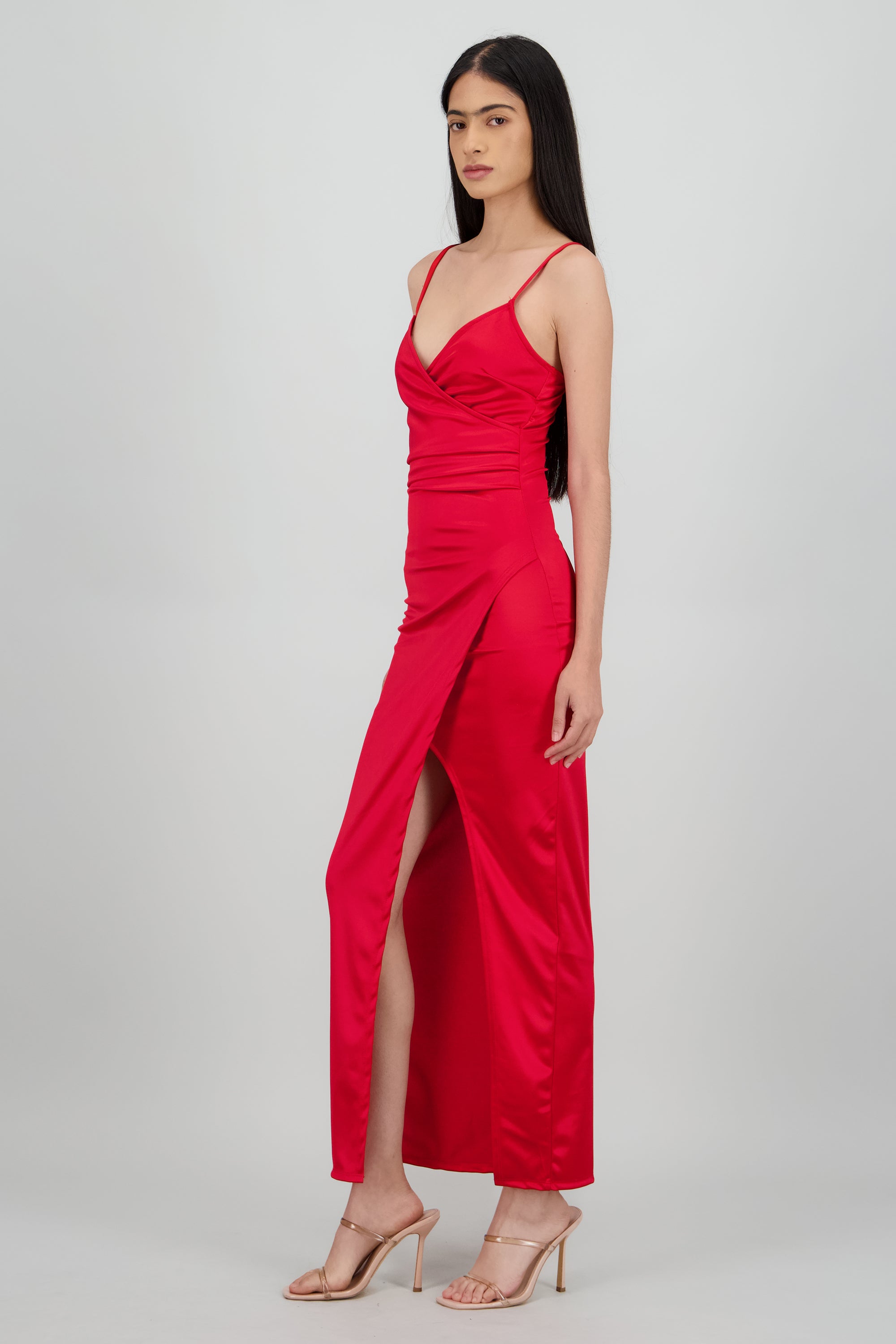 Vestido satinado midi ROJO