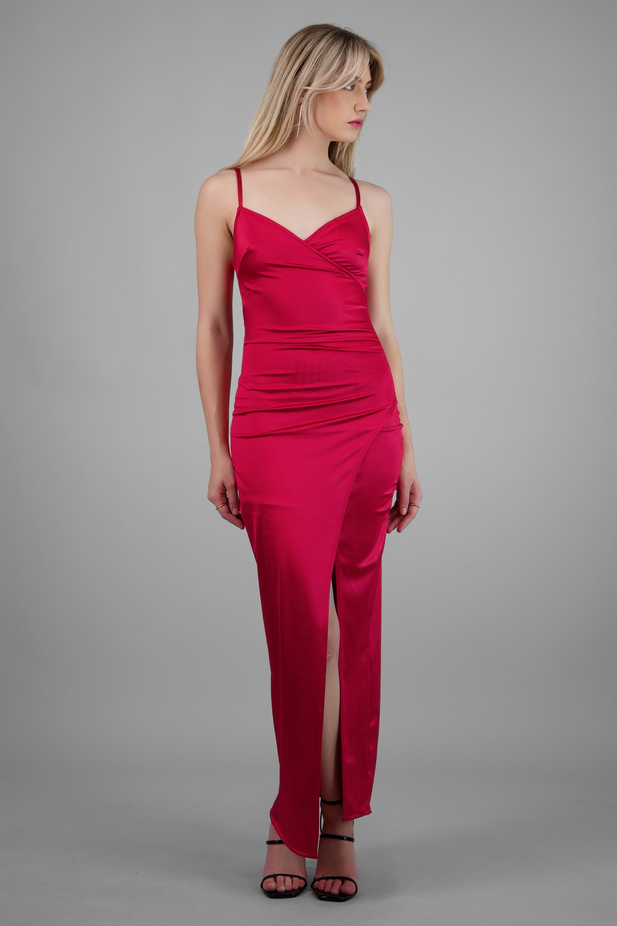 Vestido satinado midi ROJO QUEMADO