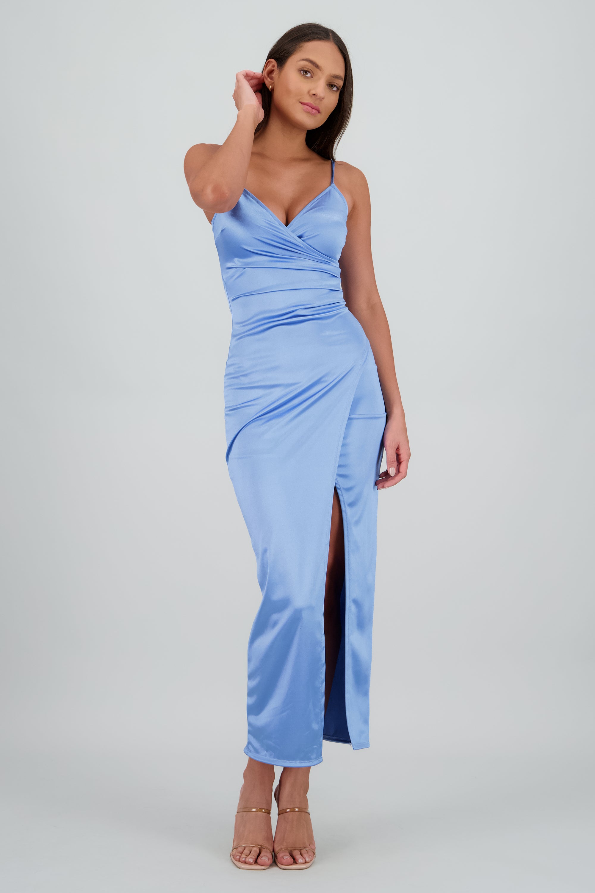 Vestido satinado midi AZUL BRILLANTE