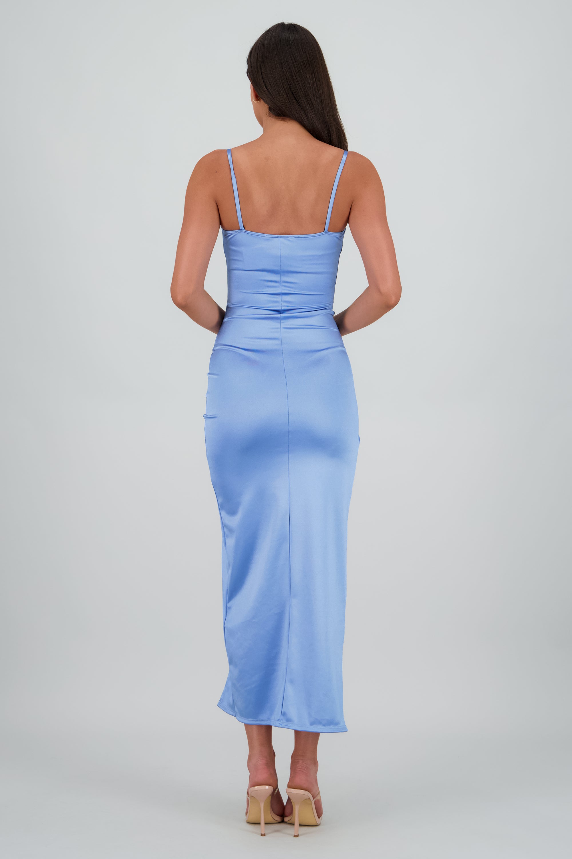 Vestido satinado midi AZUL BRILLANTE
