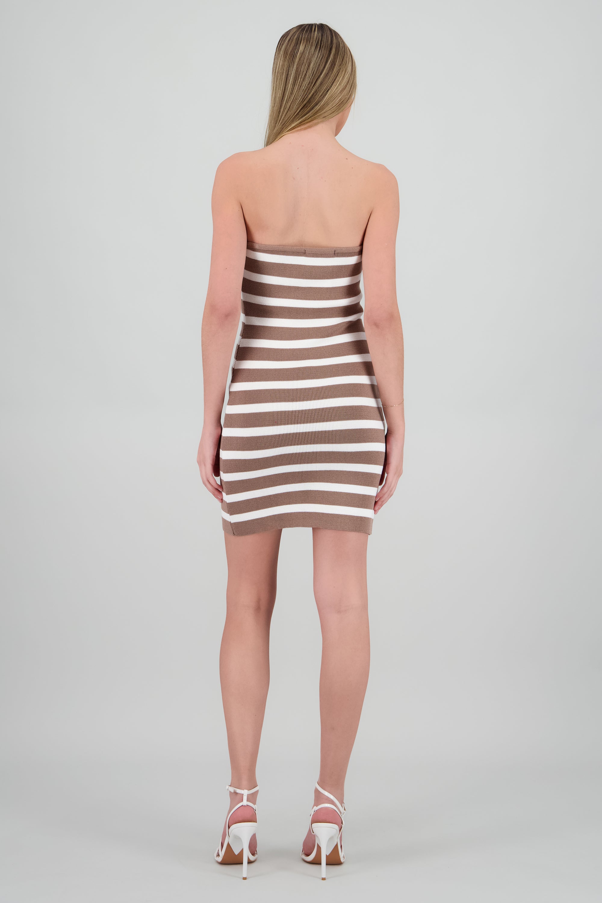 Vestido mini strapless rayas CAFE COMBO