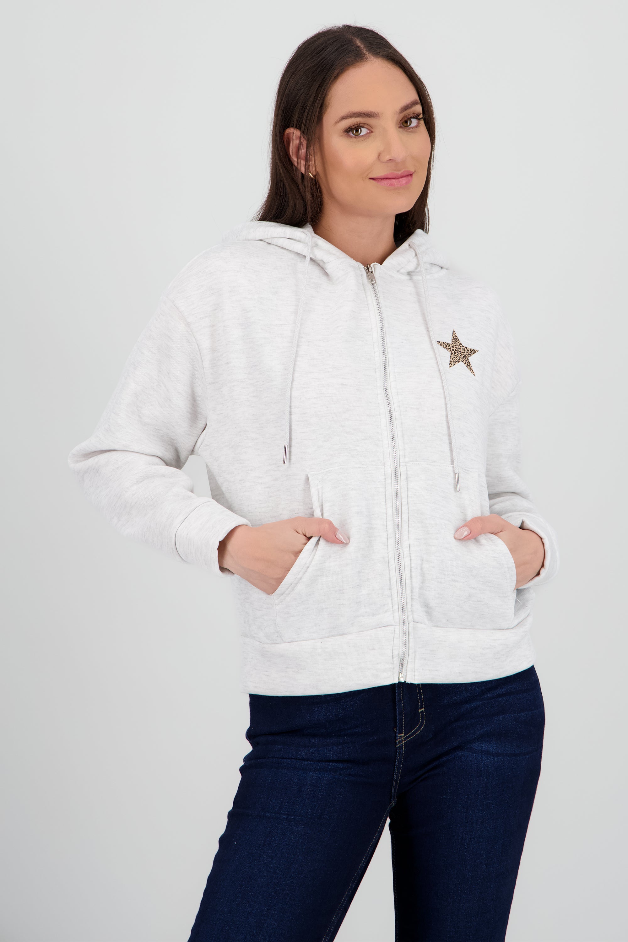 Chamarra estampado estrella animal print GRIS CLARO