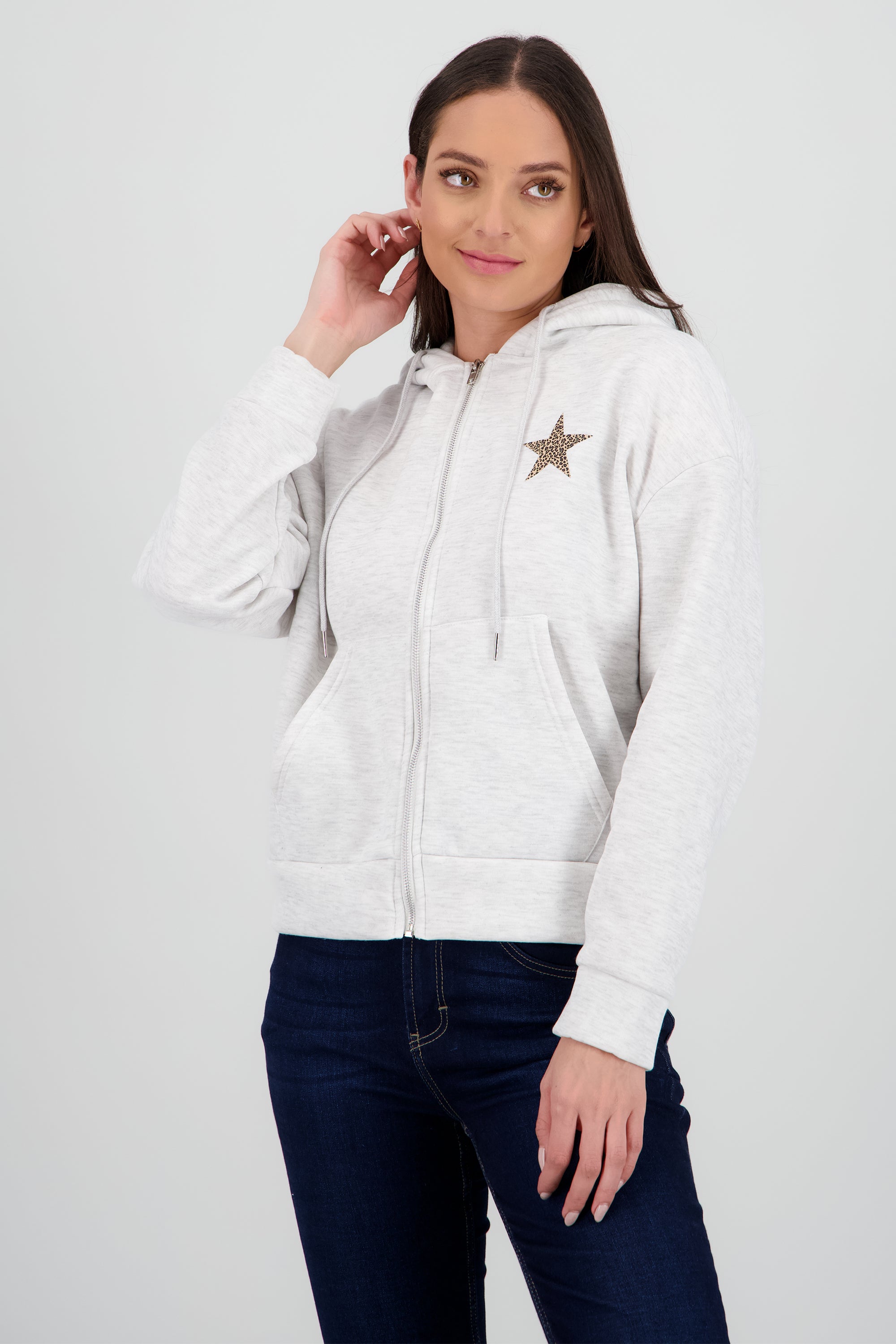 Chamarra estampado estrella animal print GRIS CLARO