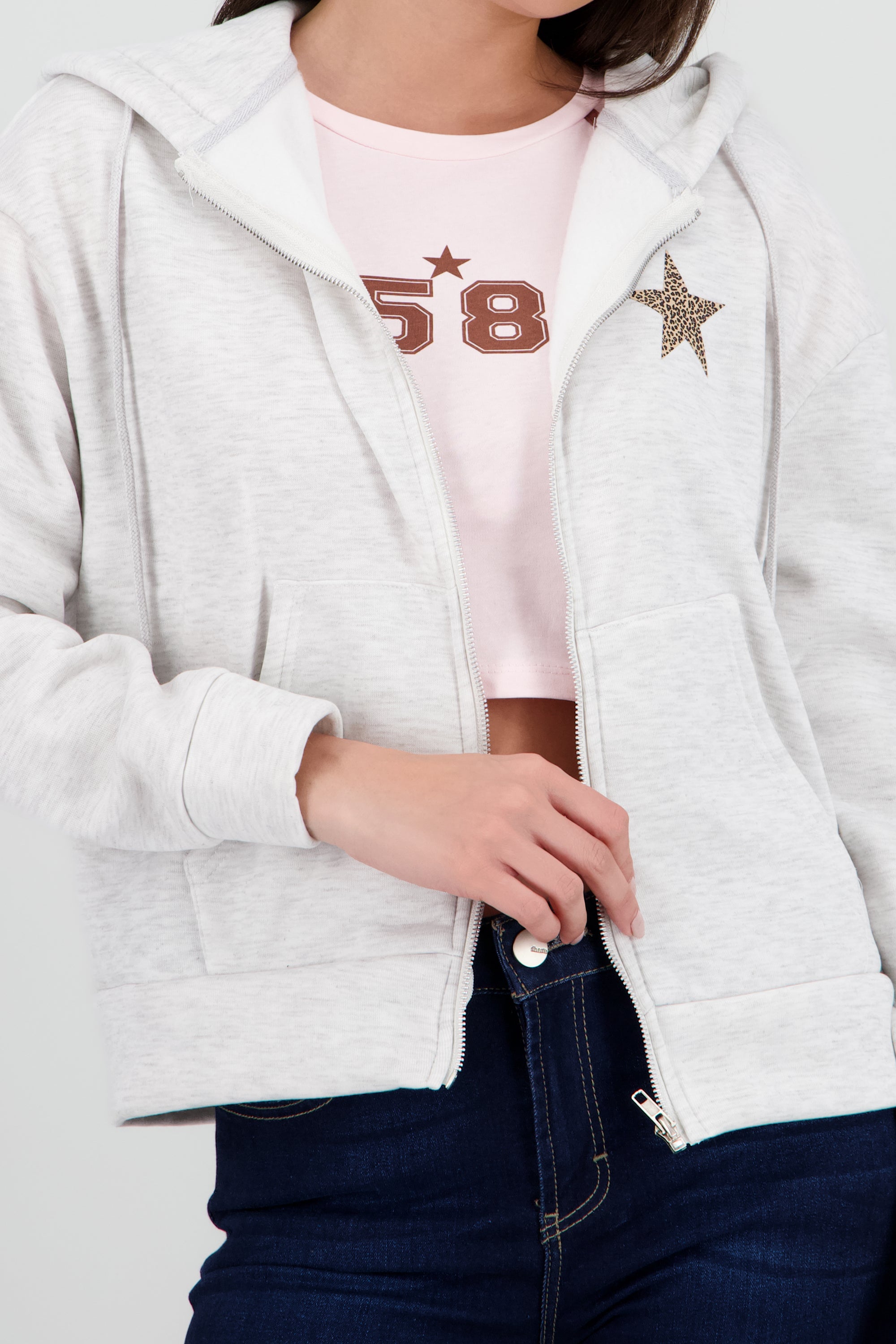 Chamarra estampado estrella animal print GRIS CLARO