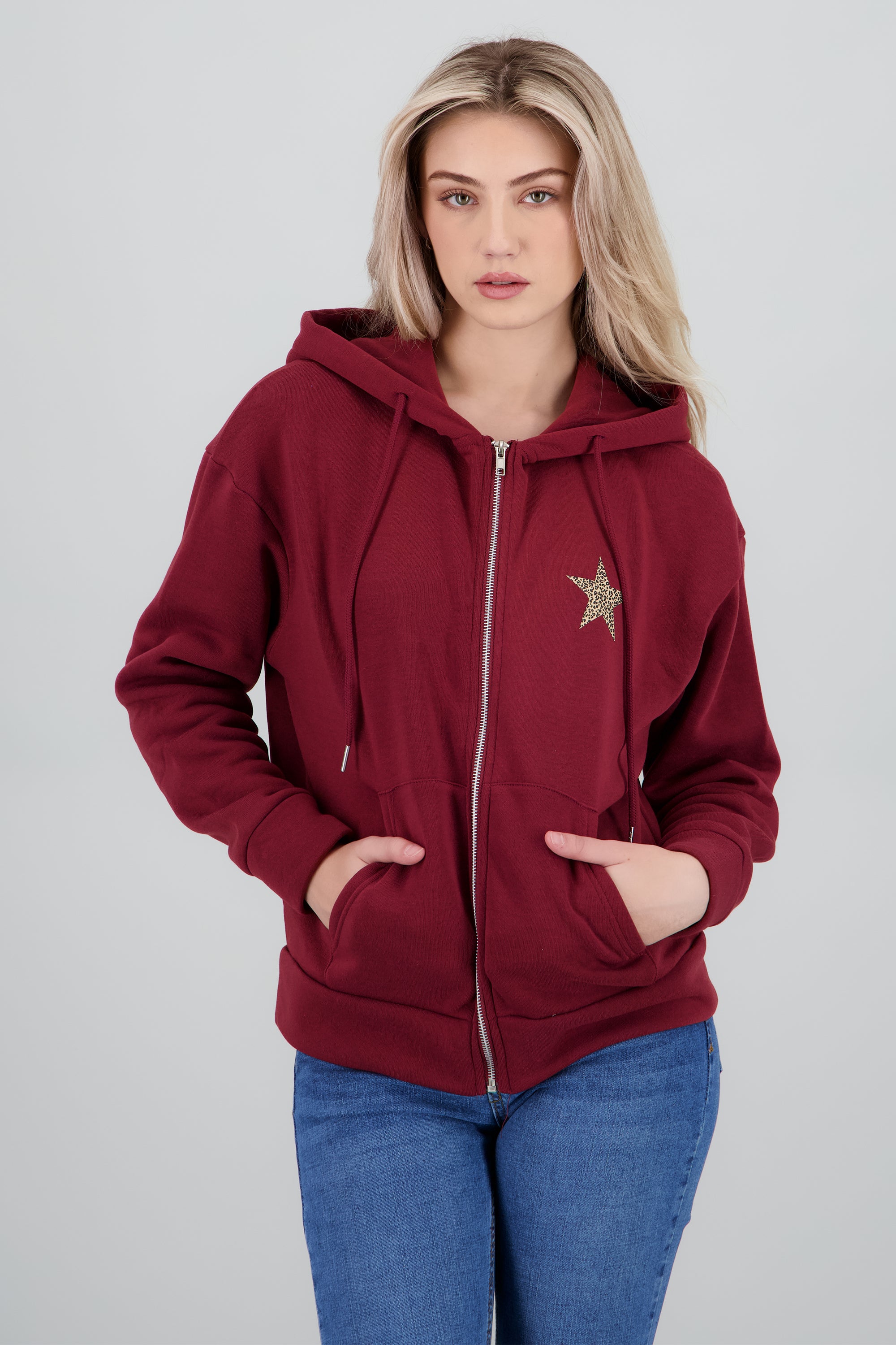 Chamarra estampado estrella animal print VINO