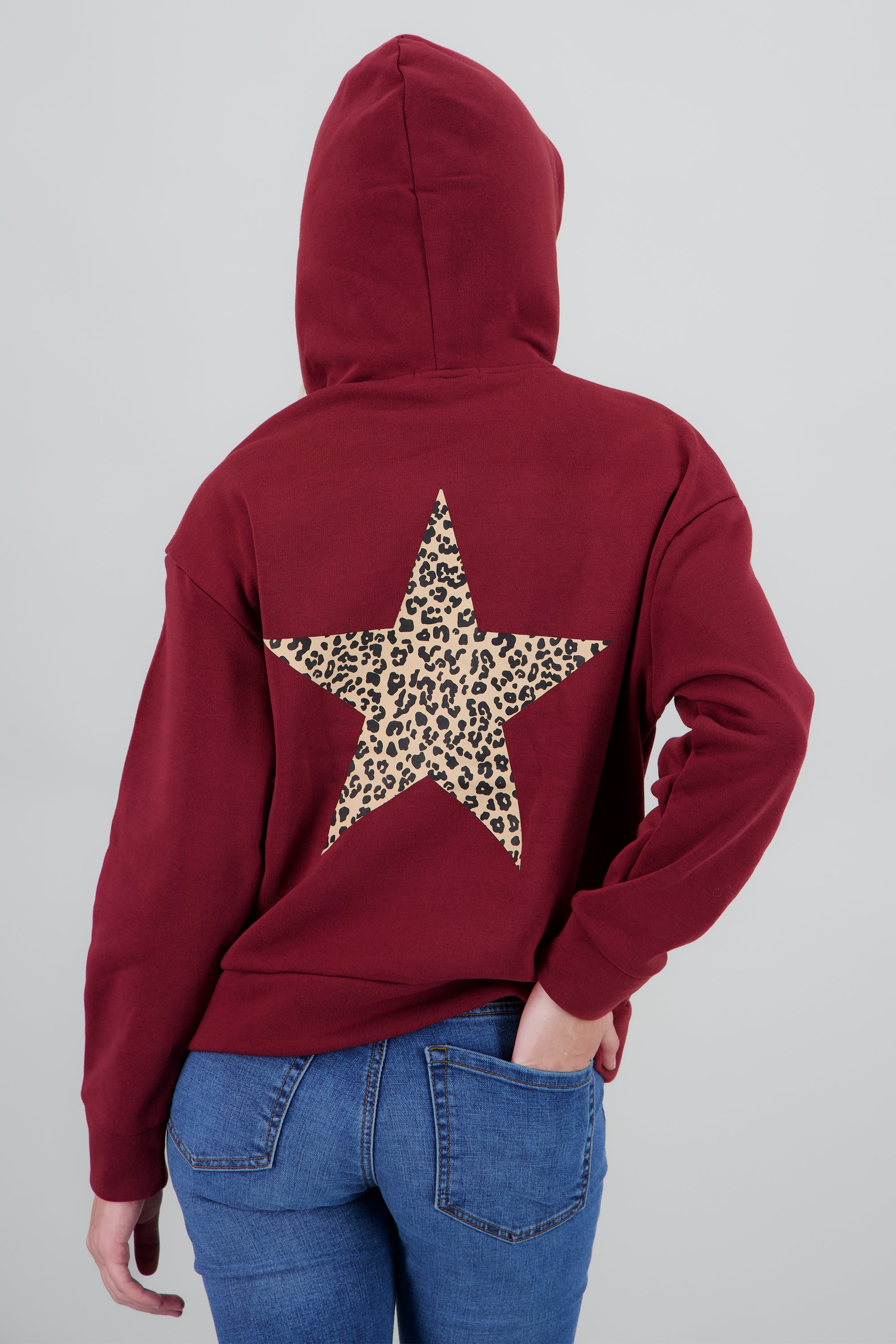 Chamarra estampado estrella animal print VINO