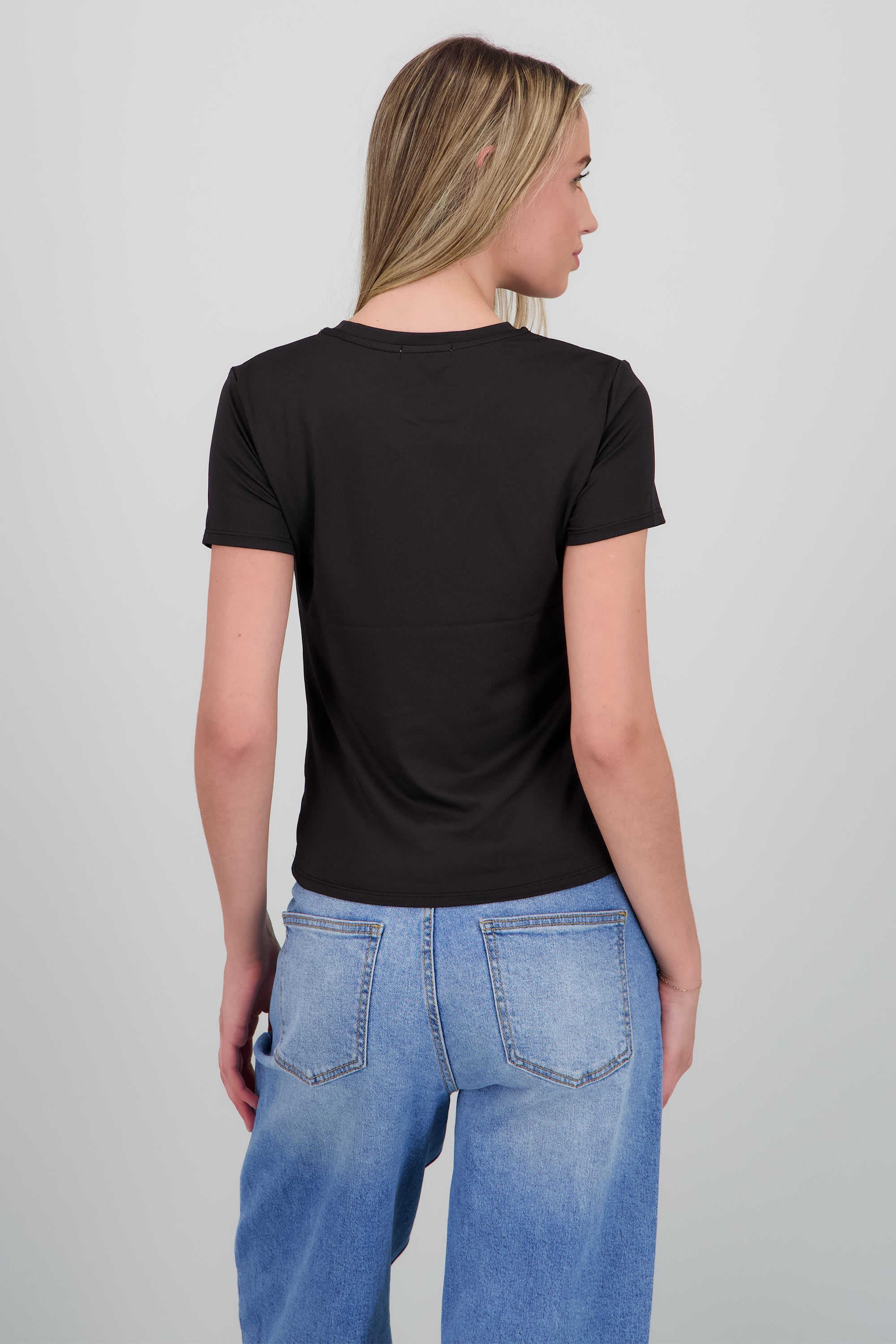 Playera deportiva lisa manga corta NEGRO