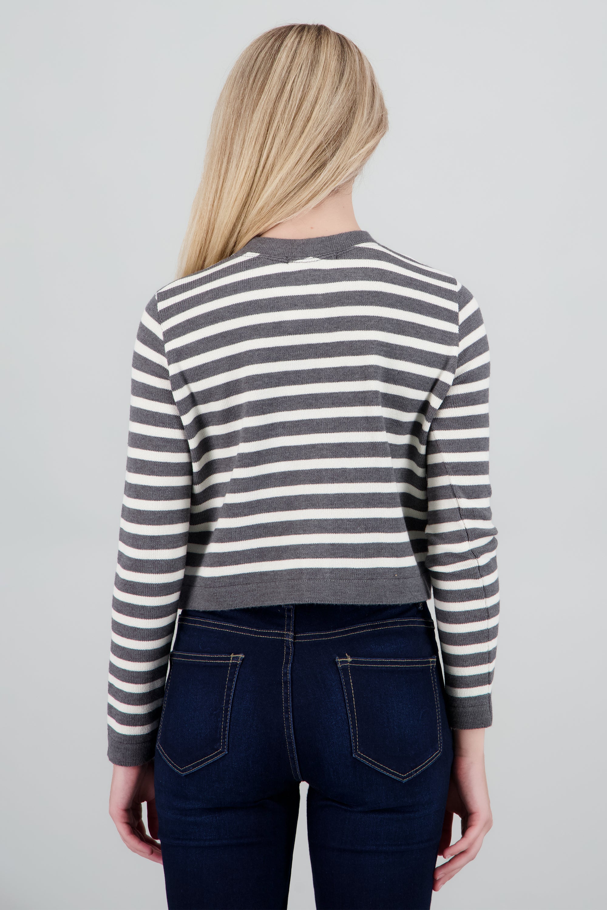 Cardigan cuello redondo rayas GRIS COMBO