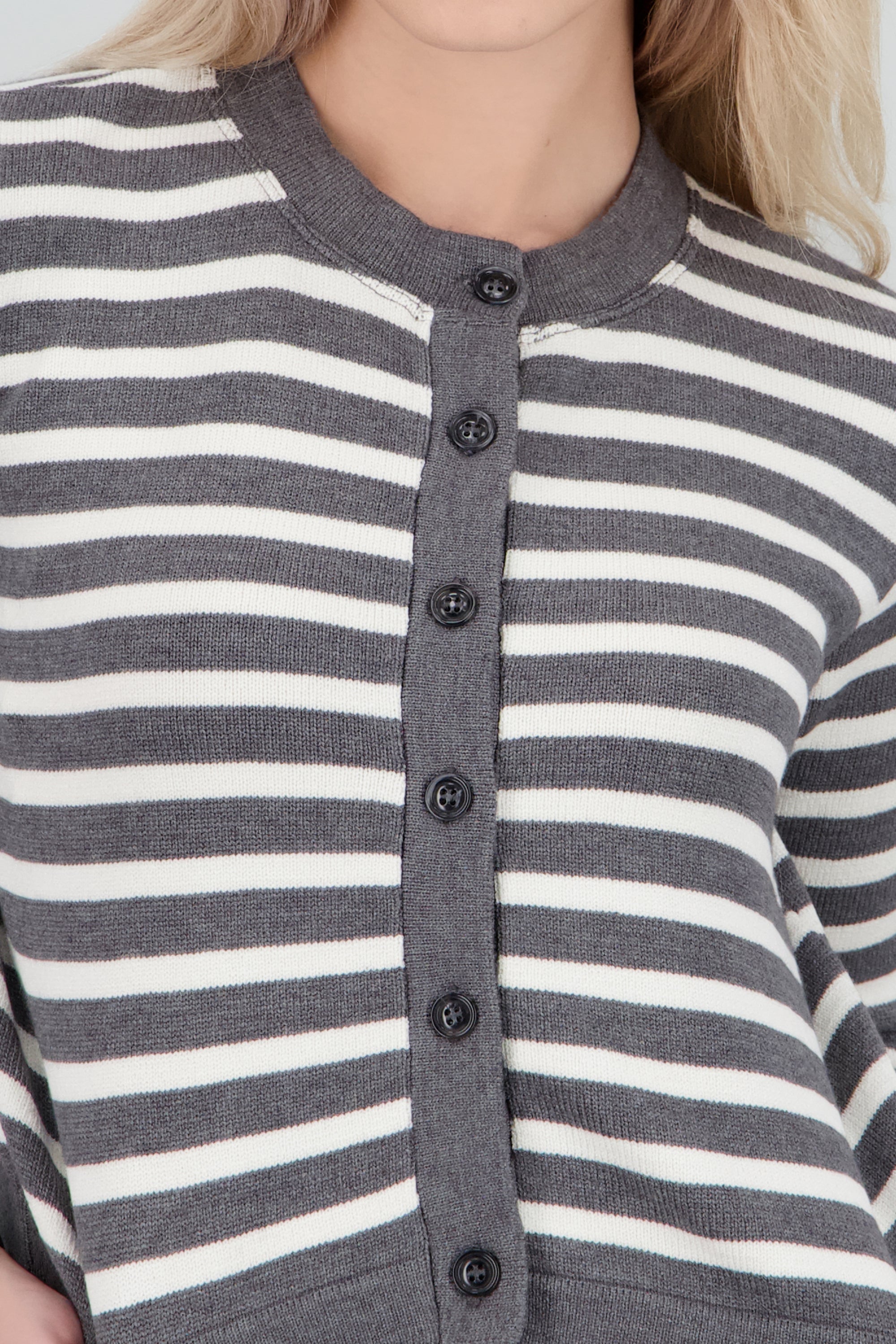 Cardigan cuello redondo rayas GRIS COMBO