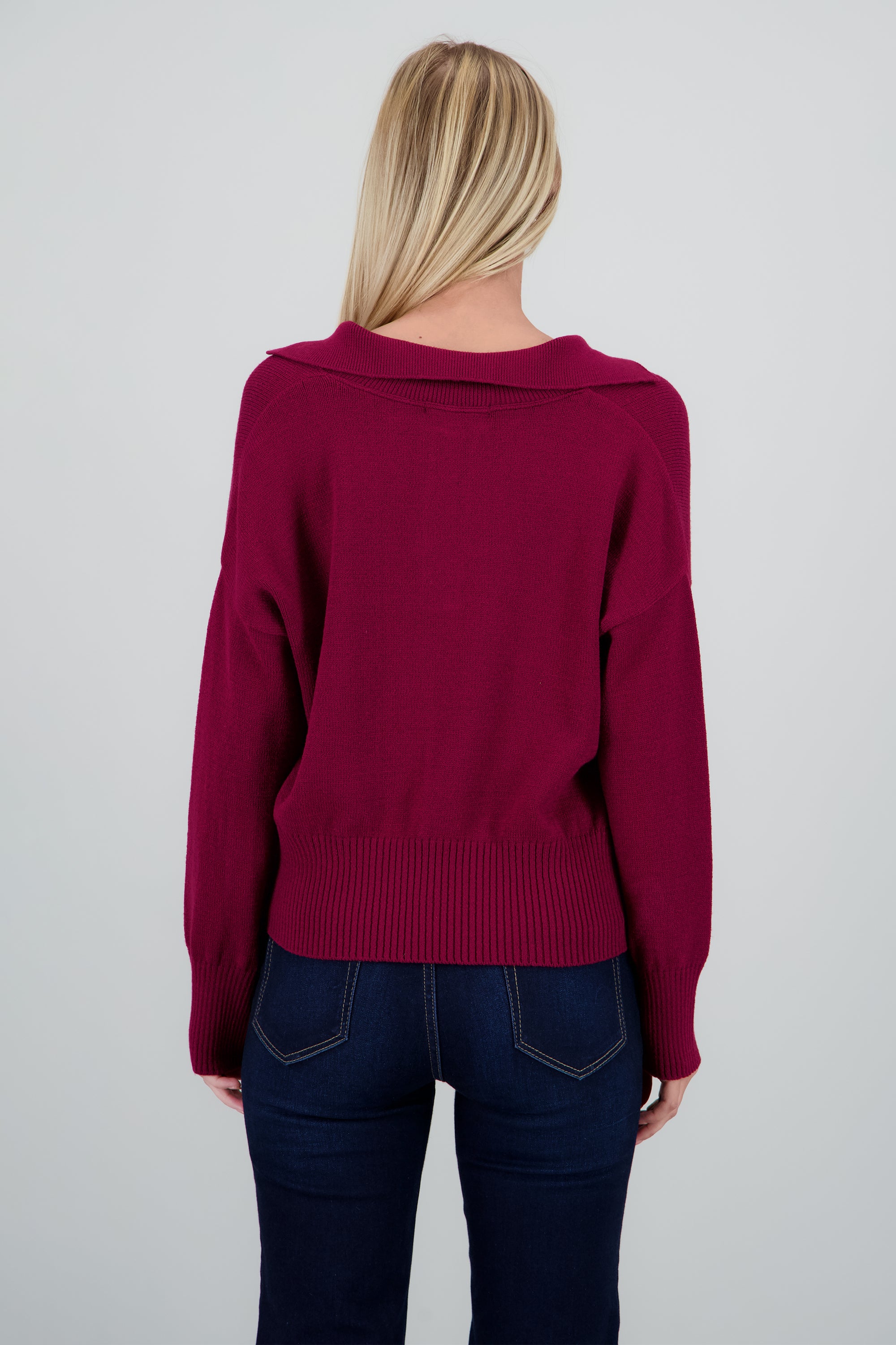 Sueter cuello polo liso VINO