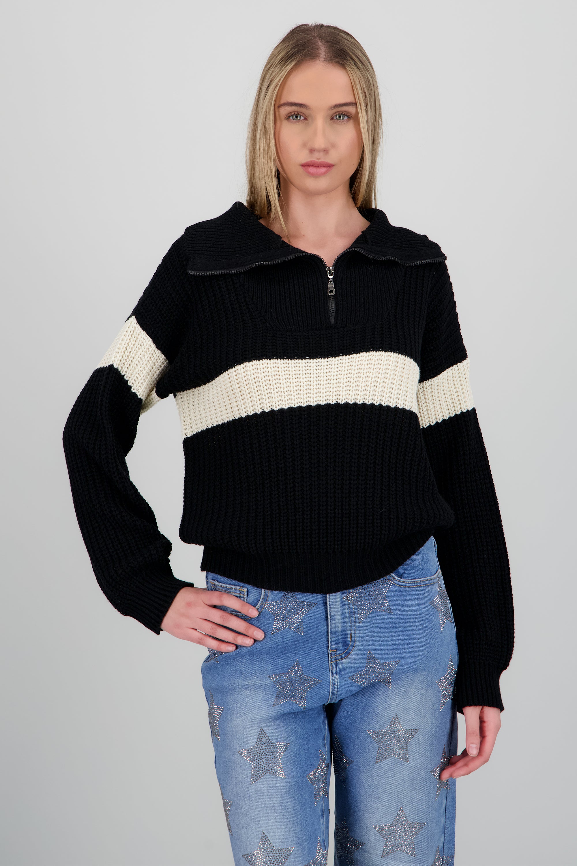 Sueter franja detalle cierre NEGRO