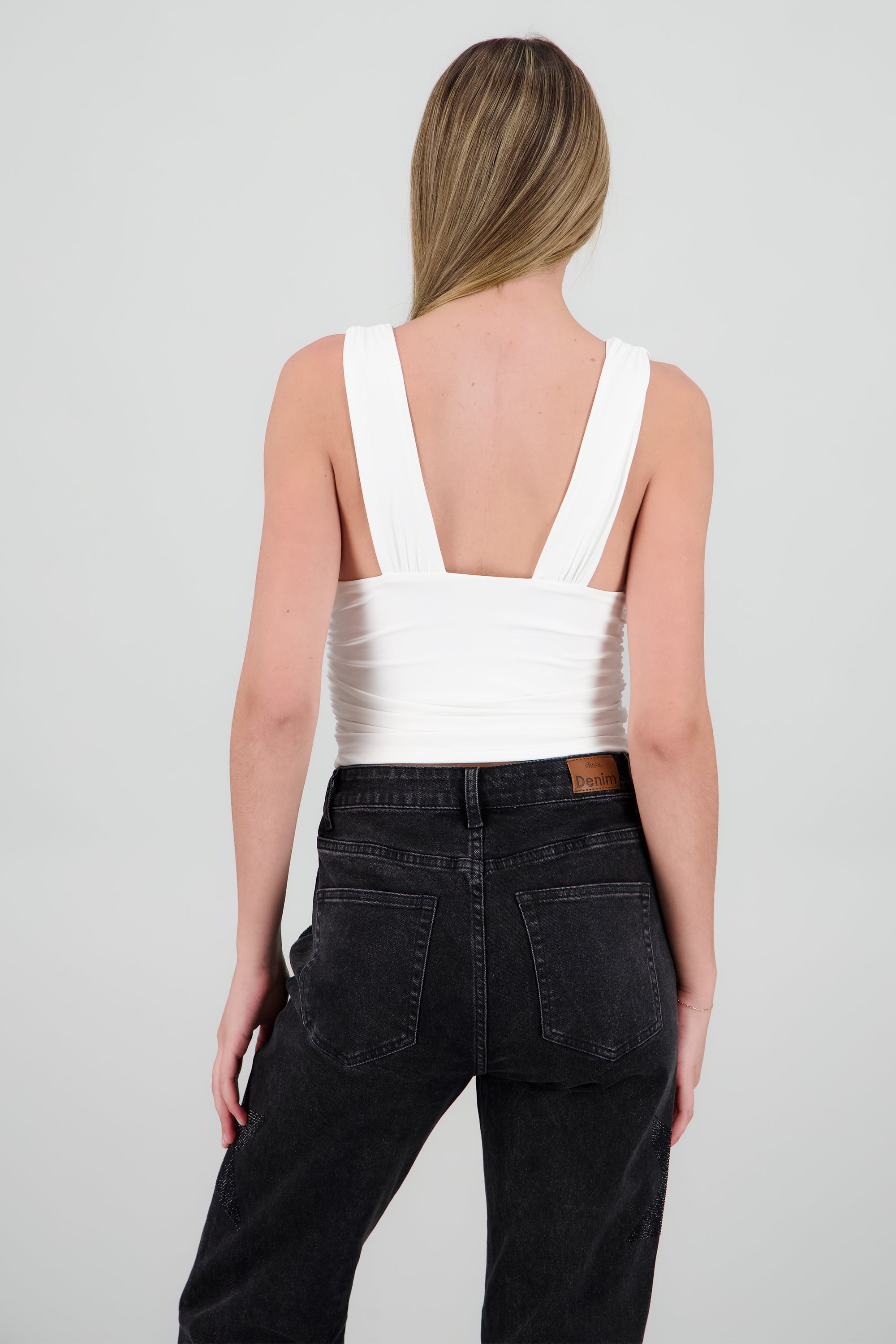 Top escote v fruncido BLANCO