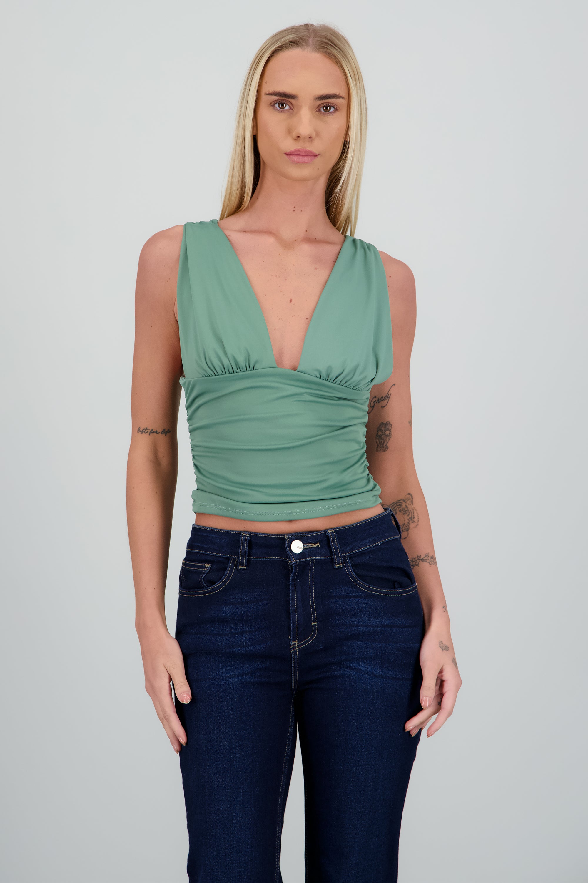 Top escote v fruncido OLIVO