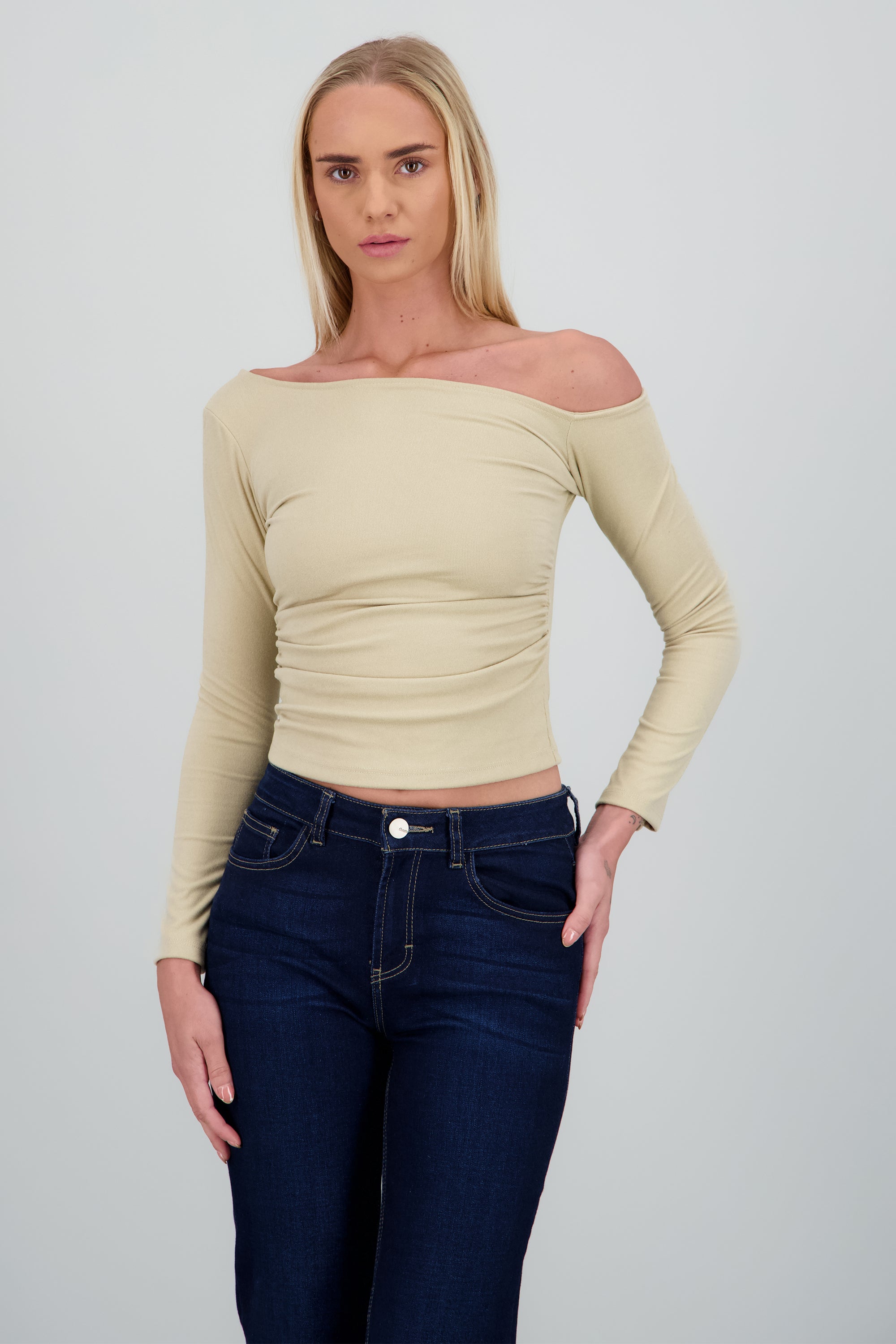 Top asimetrico manga larga TAUPE