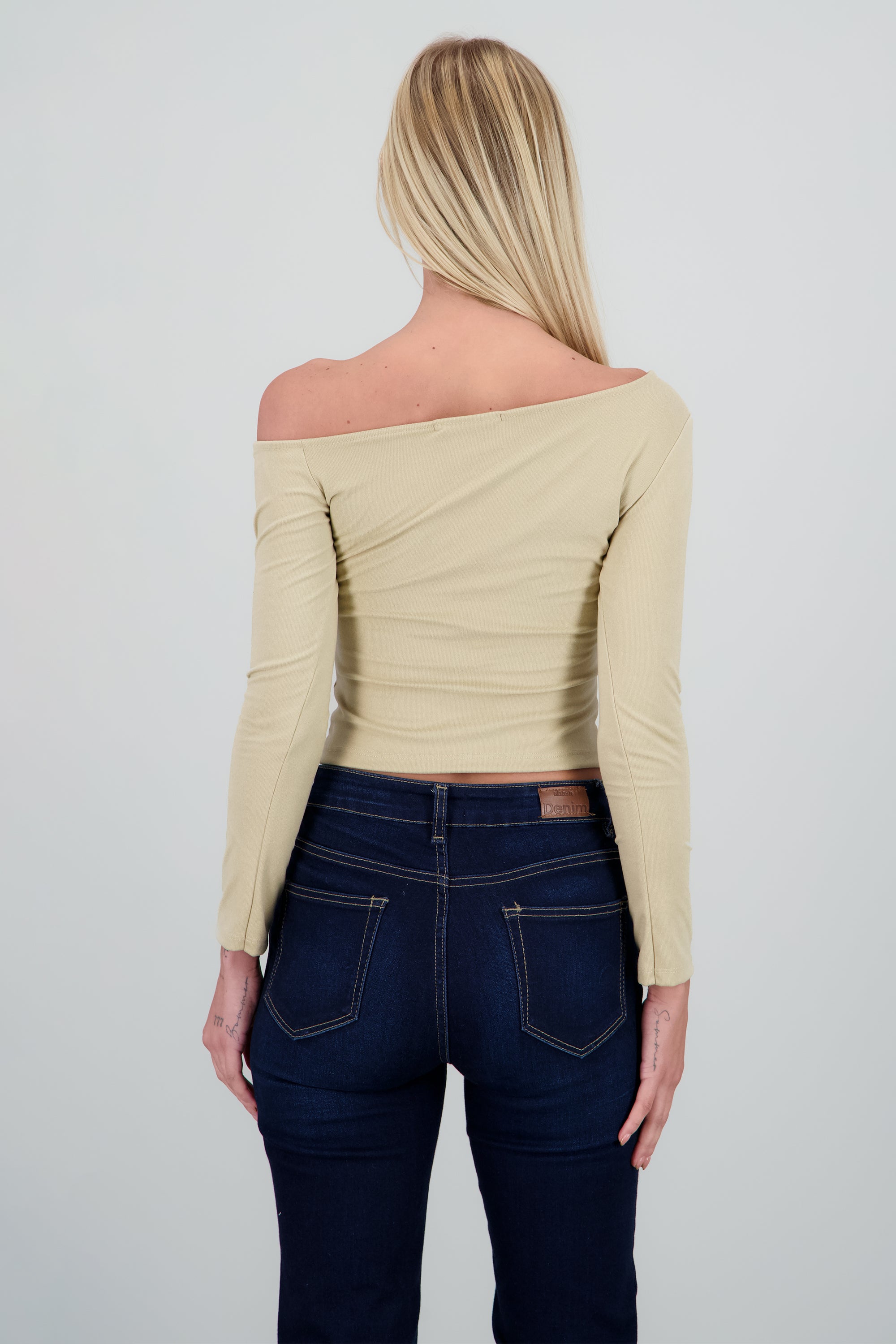 Top asimetrico manga larga TAUPE