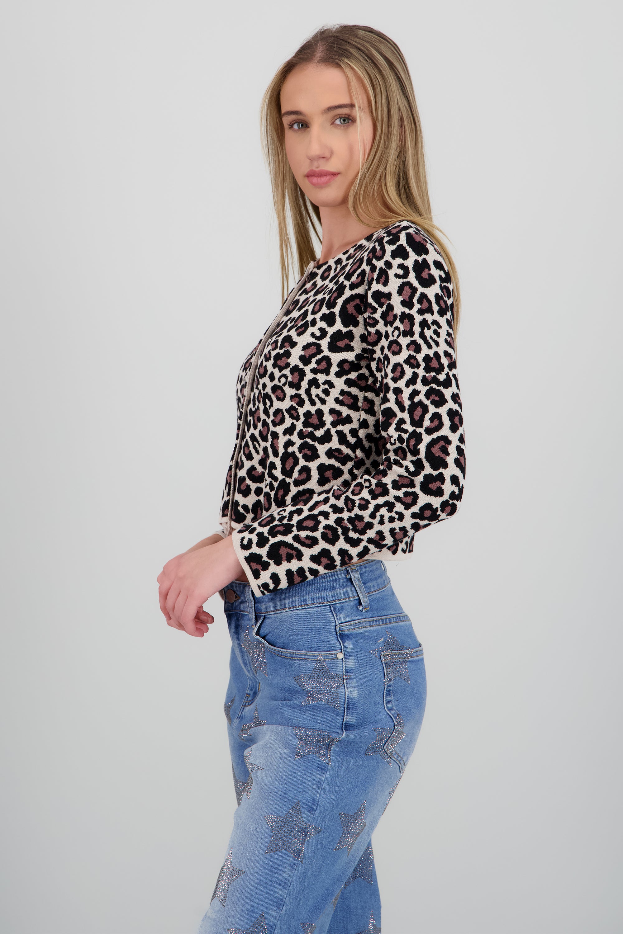 Cardigan crop animal print CAFE COMBO