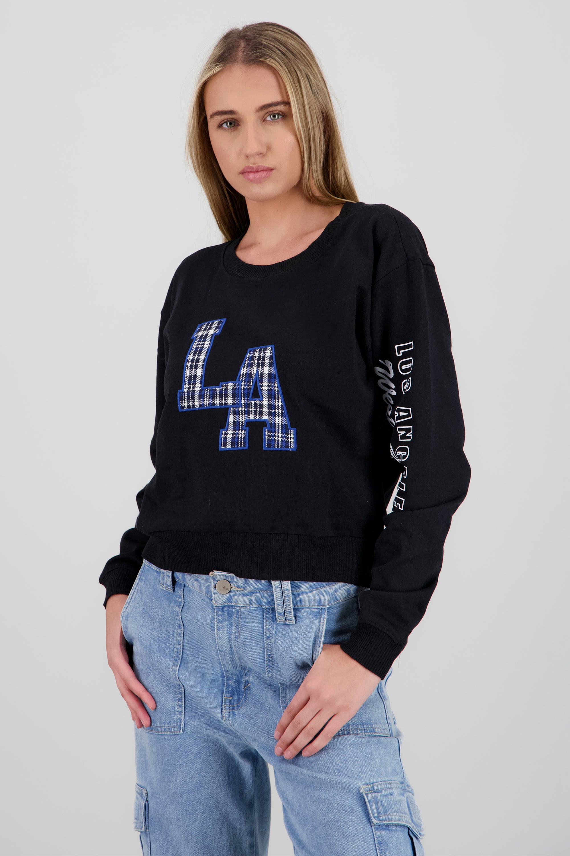 Sudadera NY cuadros conjunto scrunchie NEGRO COMBO