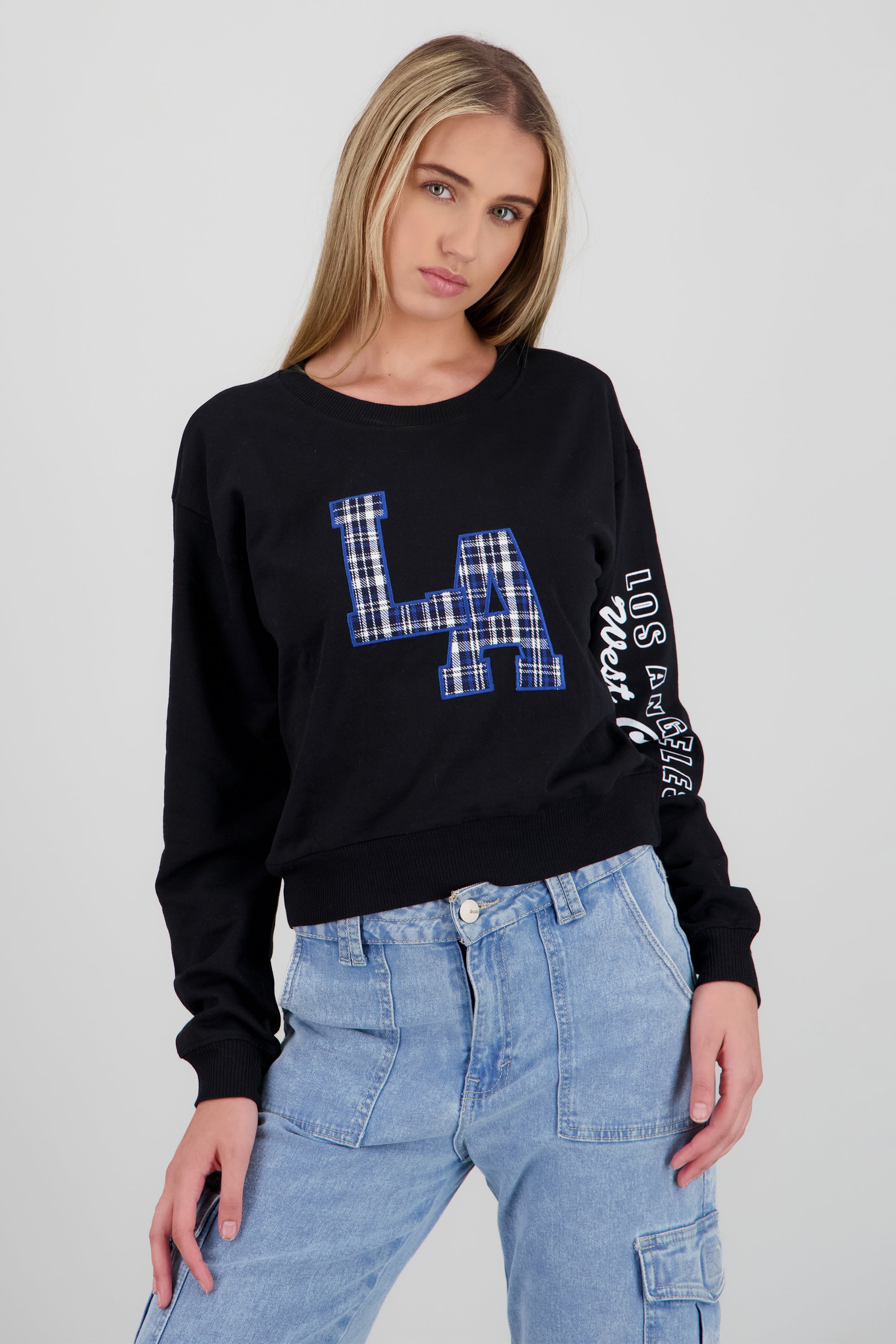 Sudadera NY cuadros conjunto scrunchie NEGRO COMBO