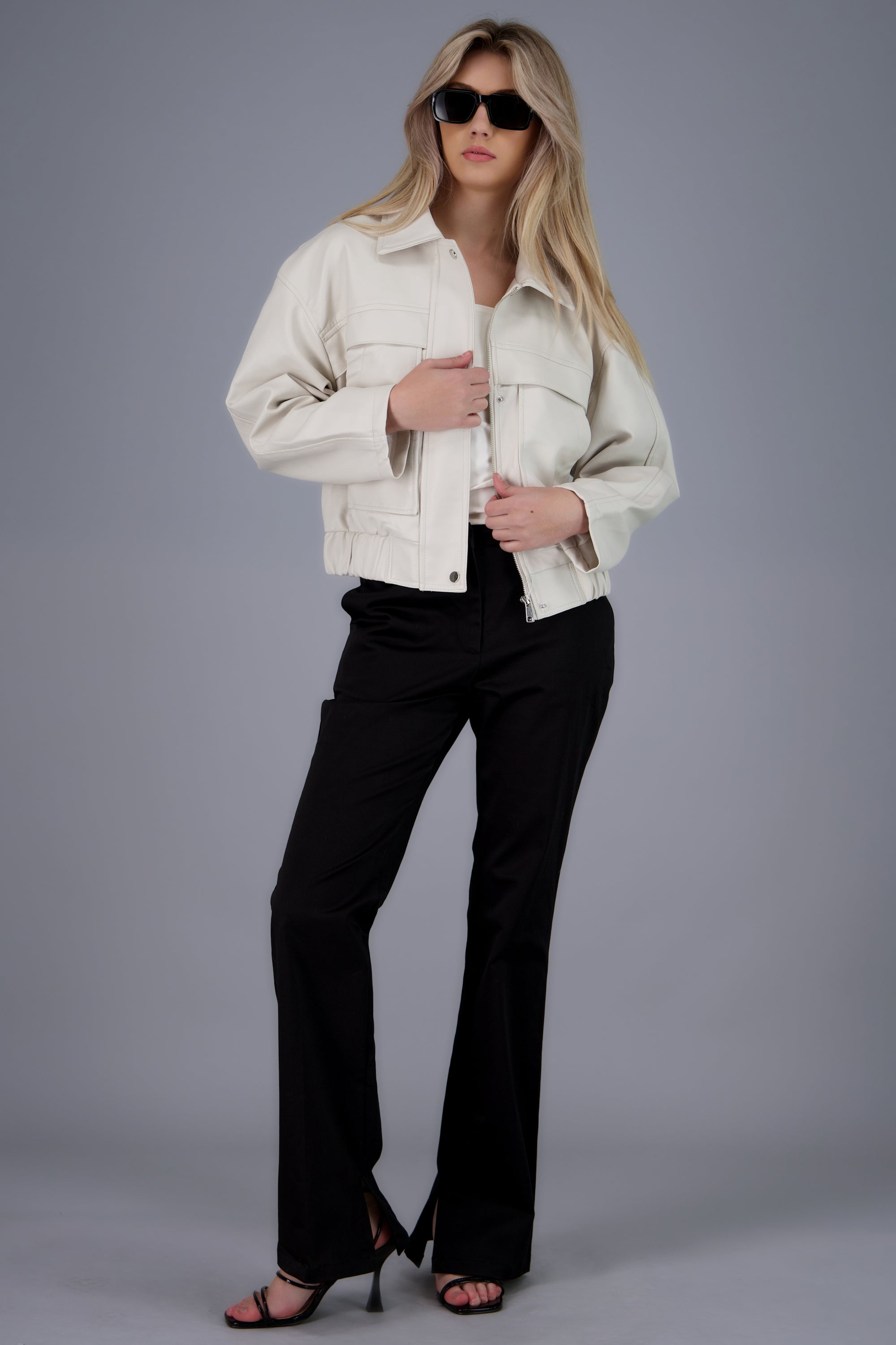 cropped leather jacket CREMA